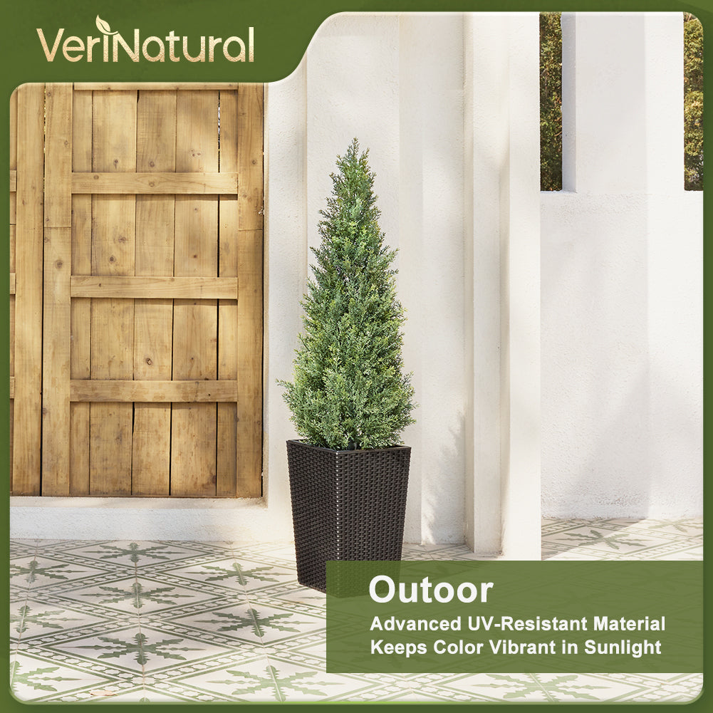 VeriNatural 4/5FT Artificial Cedar Tree with Black Taper Planter for Indoor & Outdoor（VN155）