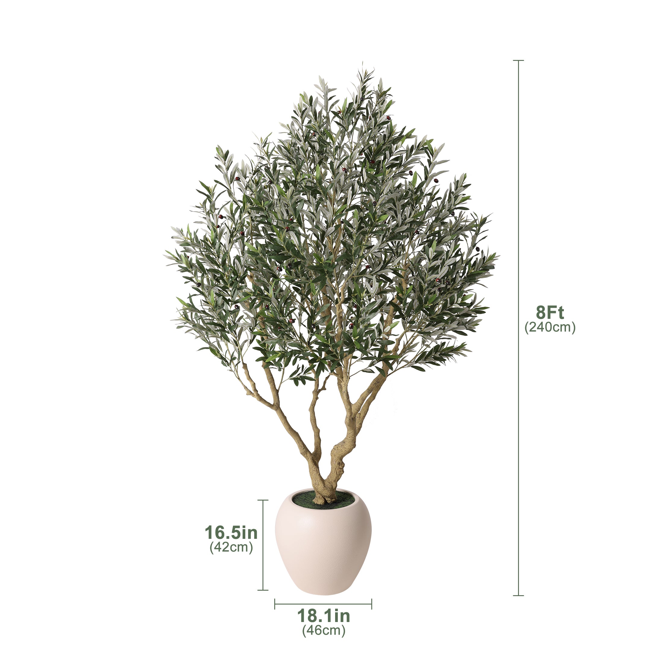 VeriNatural 8FT Faux Olive Tree with 18in White Planter, Tall Artificial Olive Plant with Lifelike Fruits for Indoor Home Office Decor（VN205）