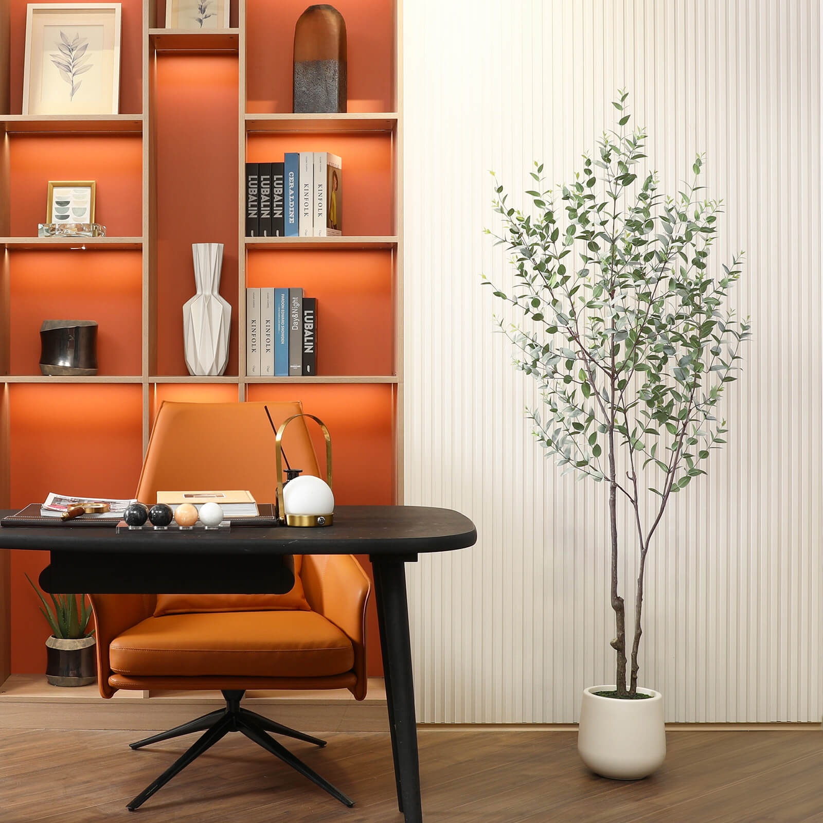 VeriNatural 6FT Artificial Eucalyptus with White Planter for Indoor