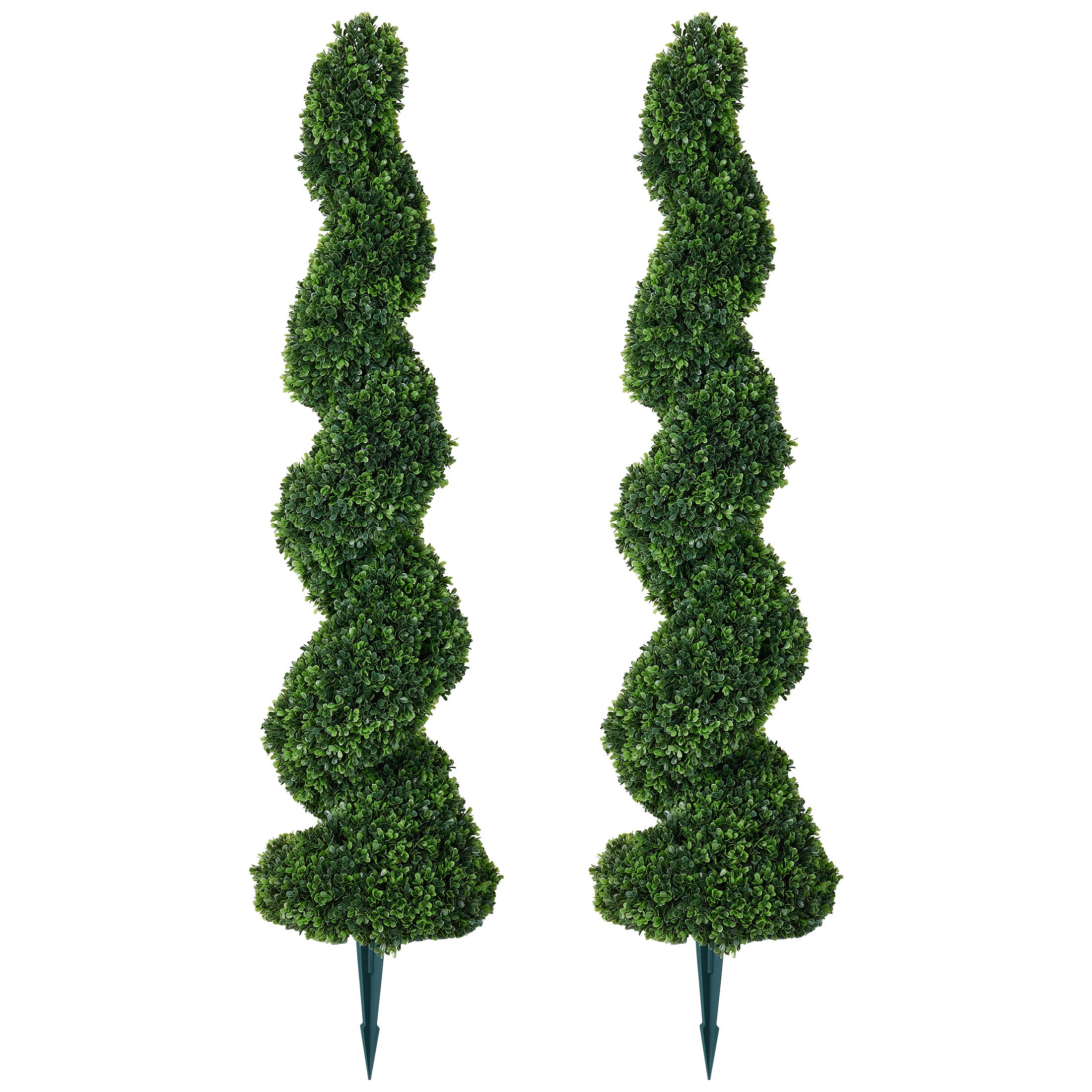 VeriNatural 1/2 Pack 4FT Artificial Spiral Topiary Tree – UV Resistant Faux Boxwood Plant with Metal Spikes for Indoor & Outdoor Garden, Porch & Patio Decor