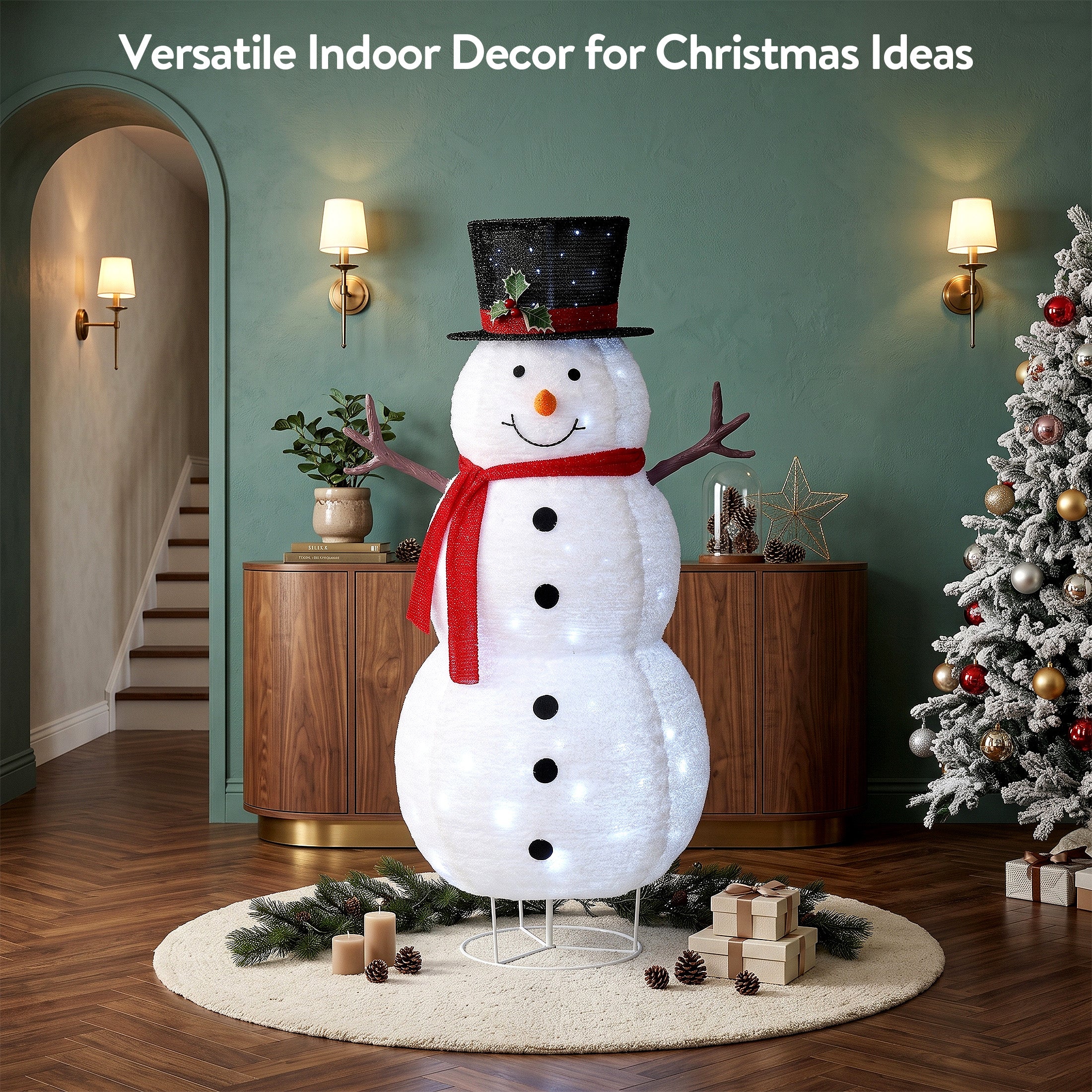 VeriNatural 3FT/4FT Pre-Lit Christmas Snowman Decoration – Lighted Fabric Snowman with Top Hat & Red Scarf, Indoor & Outdoor Holiday Yard & Home Decor