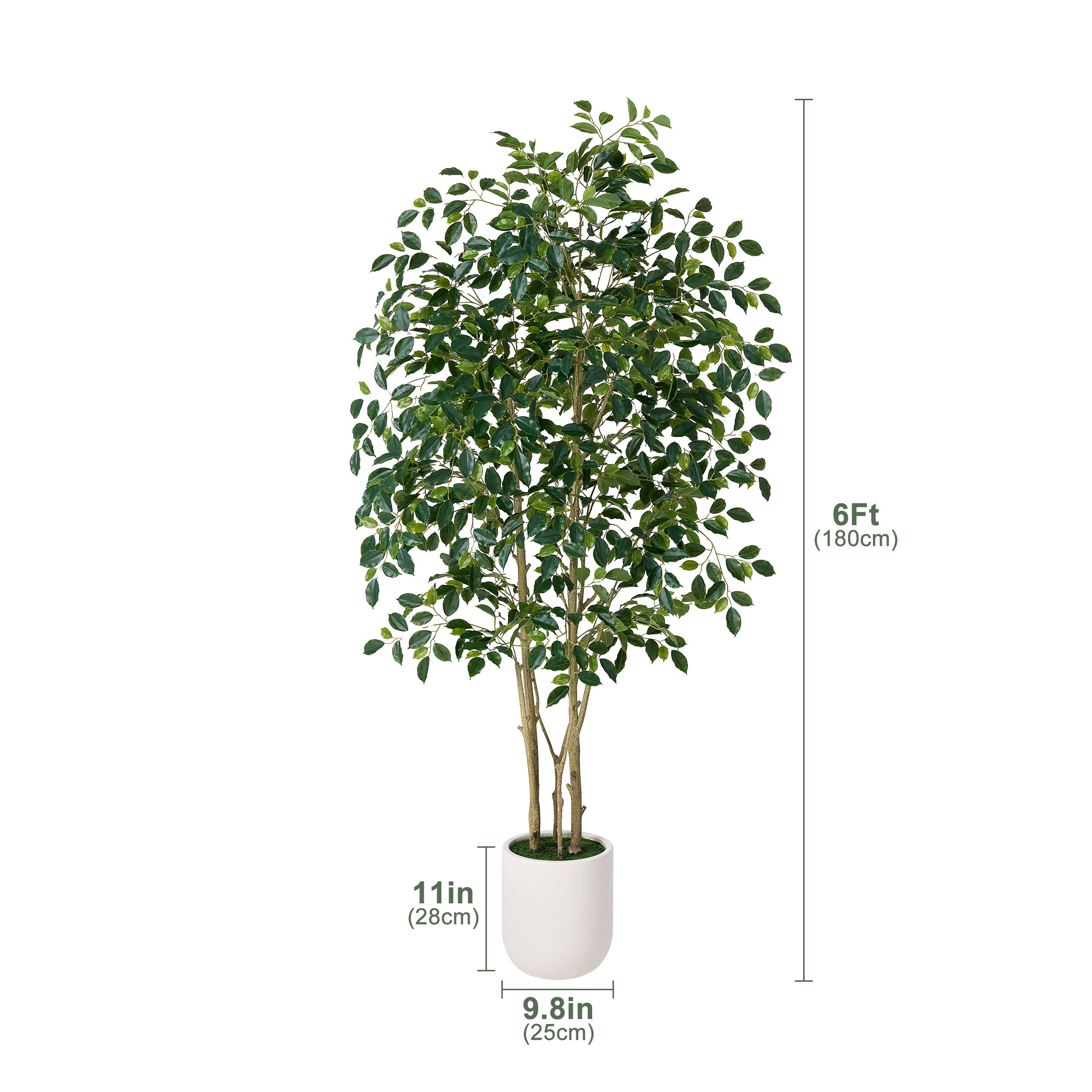 VeriNatural 6/7/8FT Artificial Ficus Tree – Realistic Faux Indoor Plant with White Planter, Floor Decor for Home & Office(VN233)