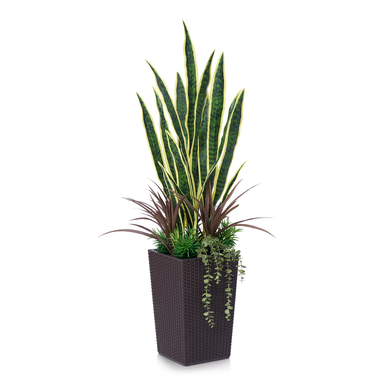 VeriNatural 4FT Mixed Greens and Snake Artificial Plants with Black Taper Planter for Indoor & Outdoor （VN152）