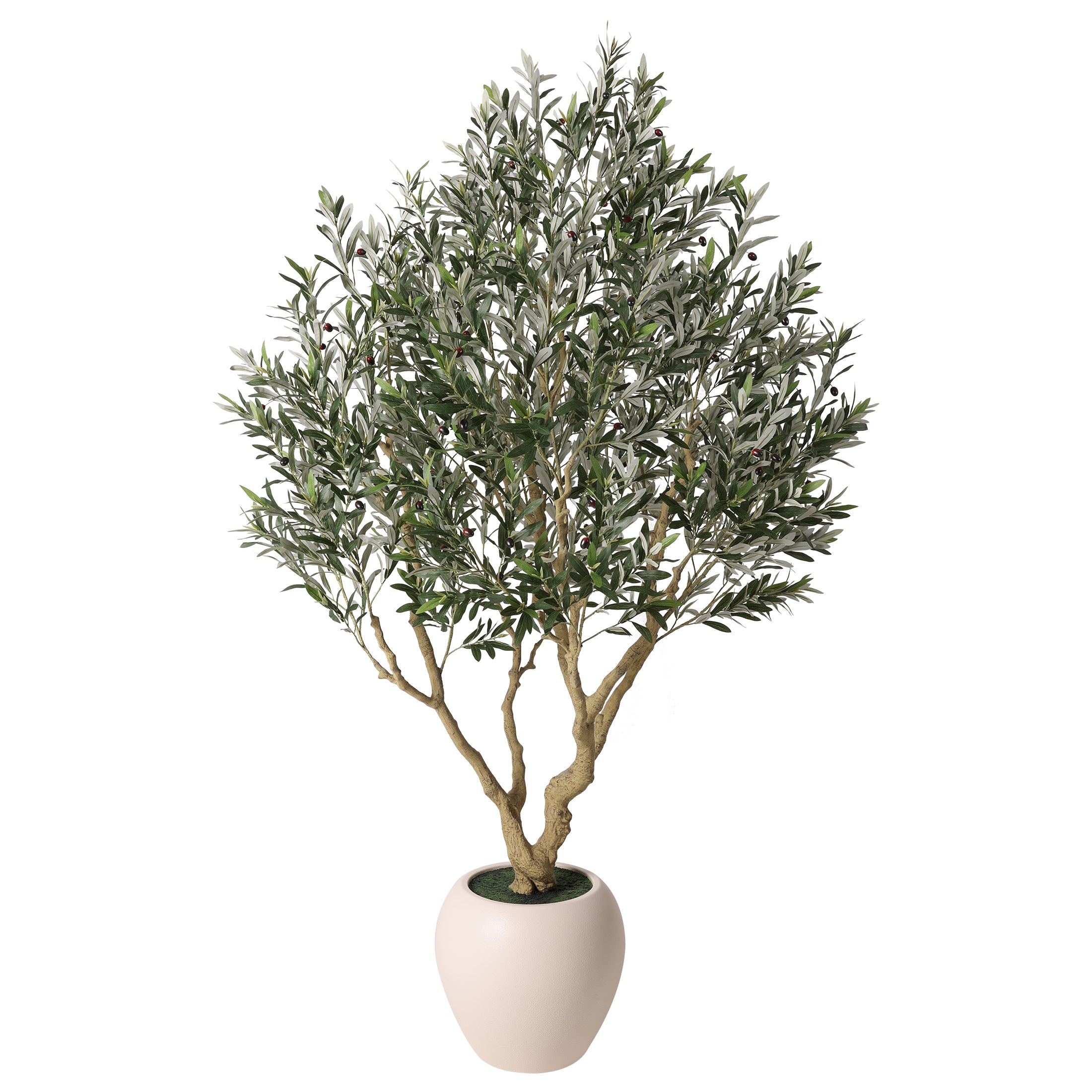 VeriNatural 8FT Faux Olive Tree with 18in White Planter, Tall Artificial Olive Plant with Lifelike Fruits for Indoor Home Office Decor（VN205）
