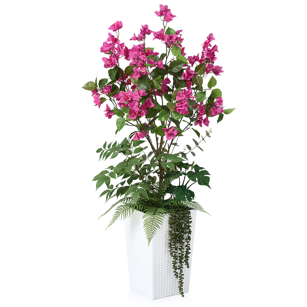 VeriNatural 4FT Mixed Greens and Bougainvillea Artificial Plants with Black Taper Planter for Indoor & Outdoor (1/2-Pack)(VN146)