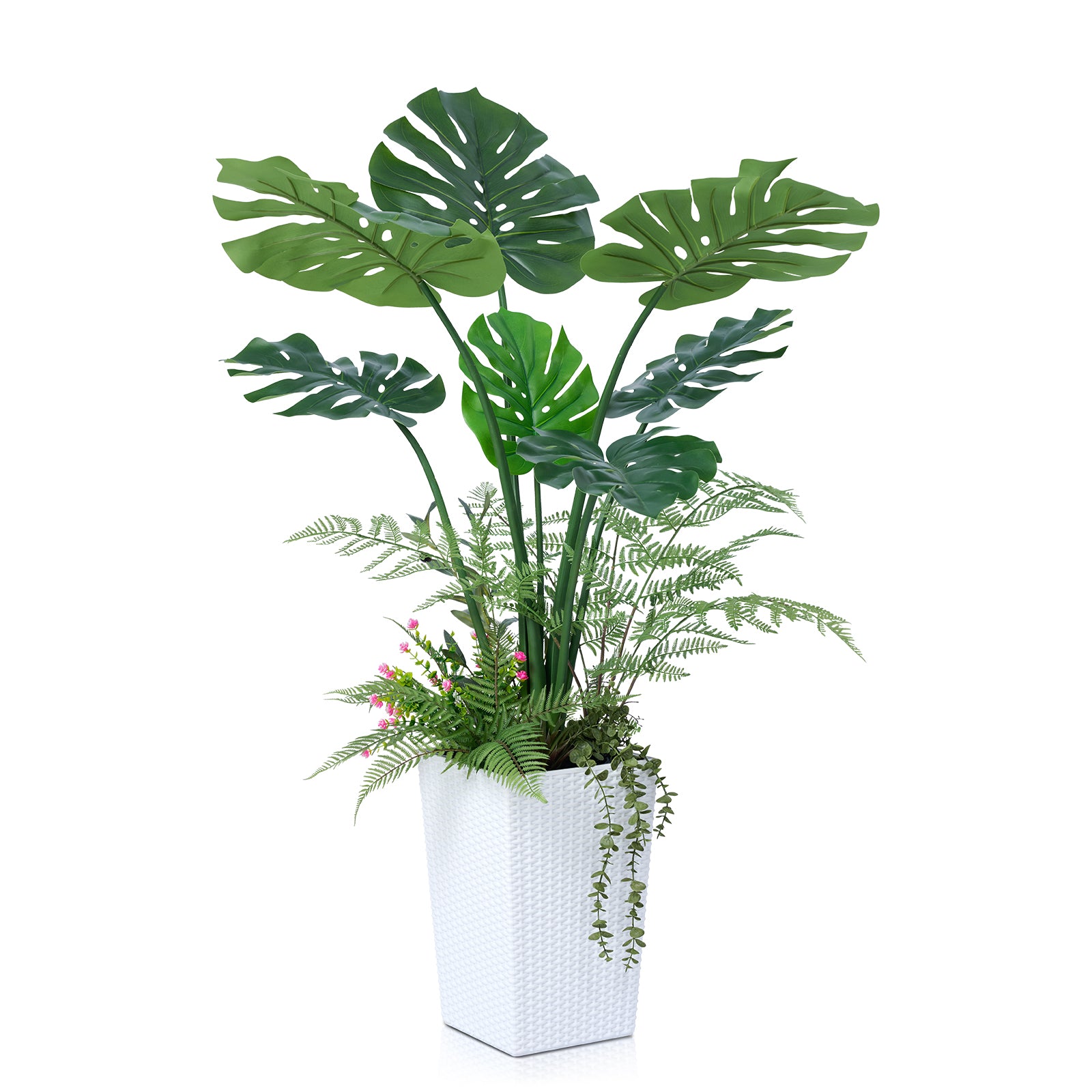 VeriNatural 4FT Mixed Fern and Monstera Deliciosa Artificial Plants with Black Taper Planter for Indoor & Outdoor (VN150)