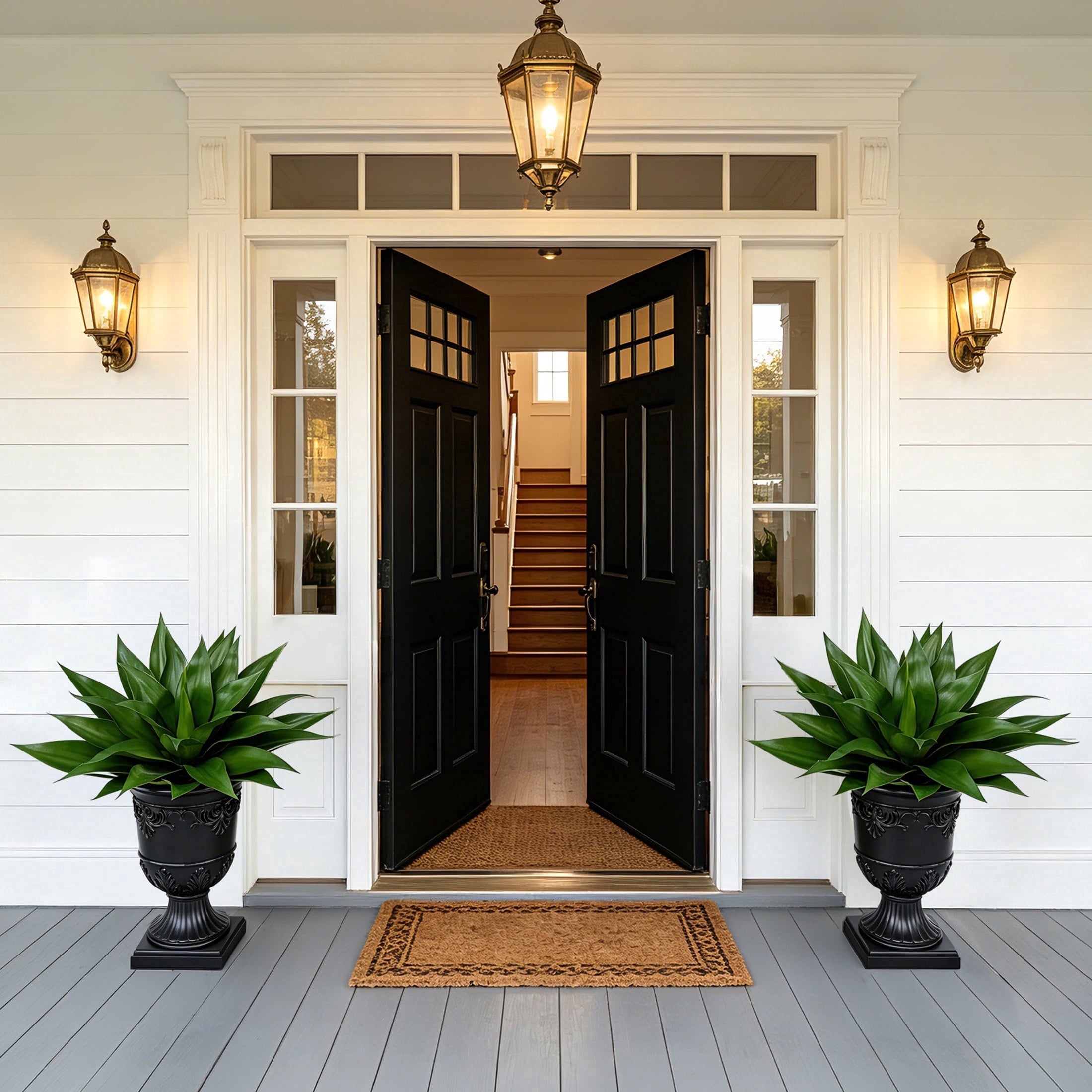 DR.Planzen 2 Pack 30in UV Resistant Artificial Agave Plant with Black Urn Planter, Faux Agave Plants Fake Plants Realistic Greenery - Indoor Outdoor Decor for Front Porch Patio Garden Home Office