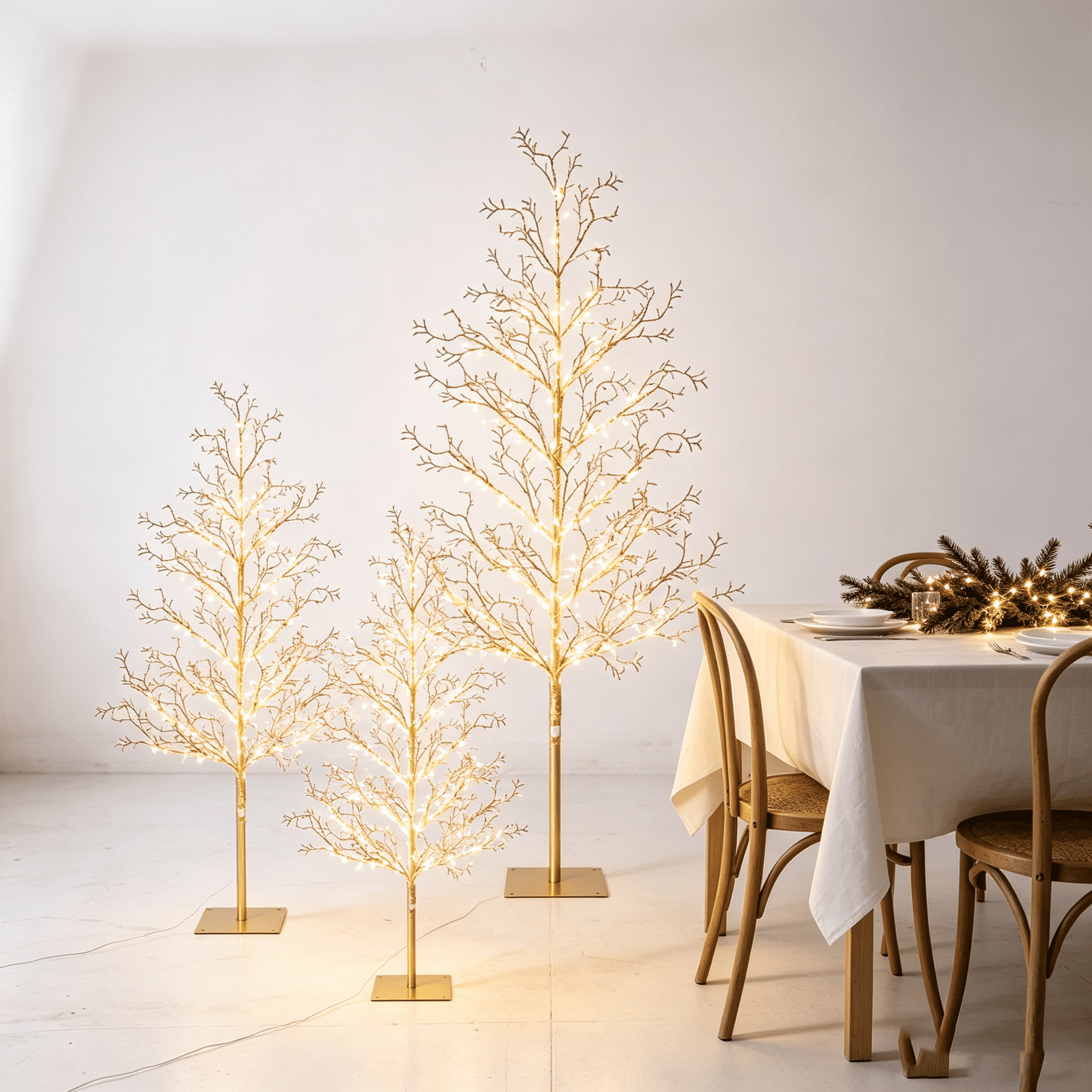 DR.Planzen 4FT/5FT/6FT Pre-Lit Ice Crystal Christmas Tree Set, Golden Warm White LED Lighted Trees with Breathing Flash, Indoor & Outdoor Holiday Decor