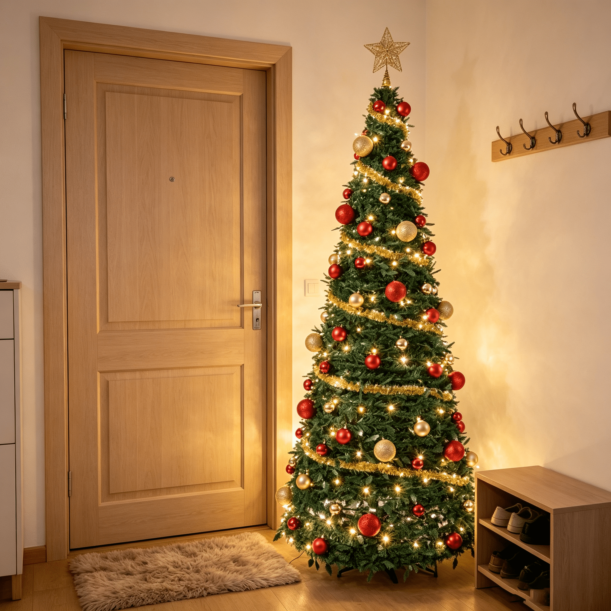 DR.Planzen 6ft Pop Up Christmas Tree with Red Ribbon, Pre-Decorated Artificial Xmas Tree with LED Lights, Foldable Collapsible with Plastic Base, Easy Assembly Holiday Decor
