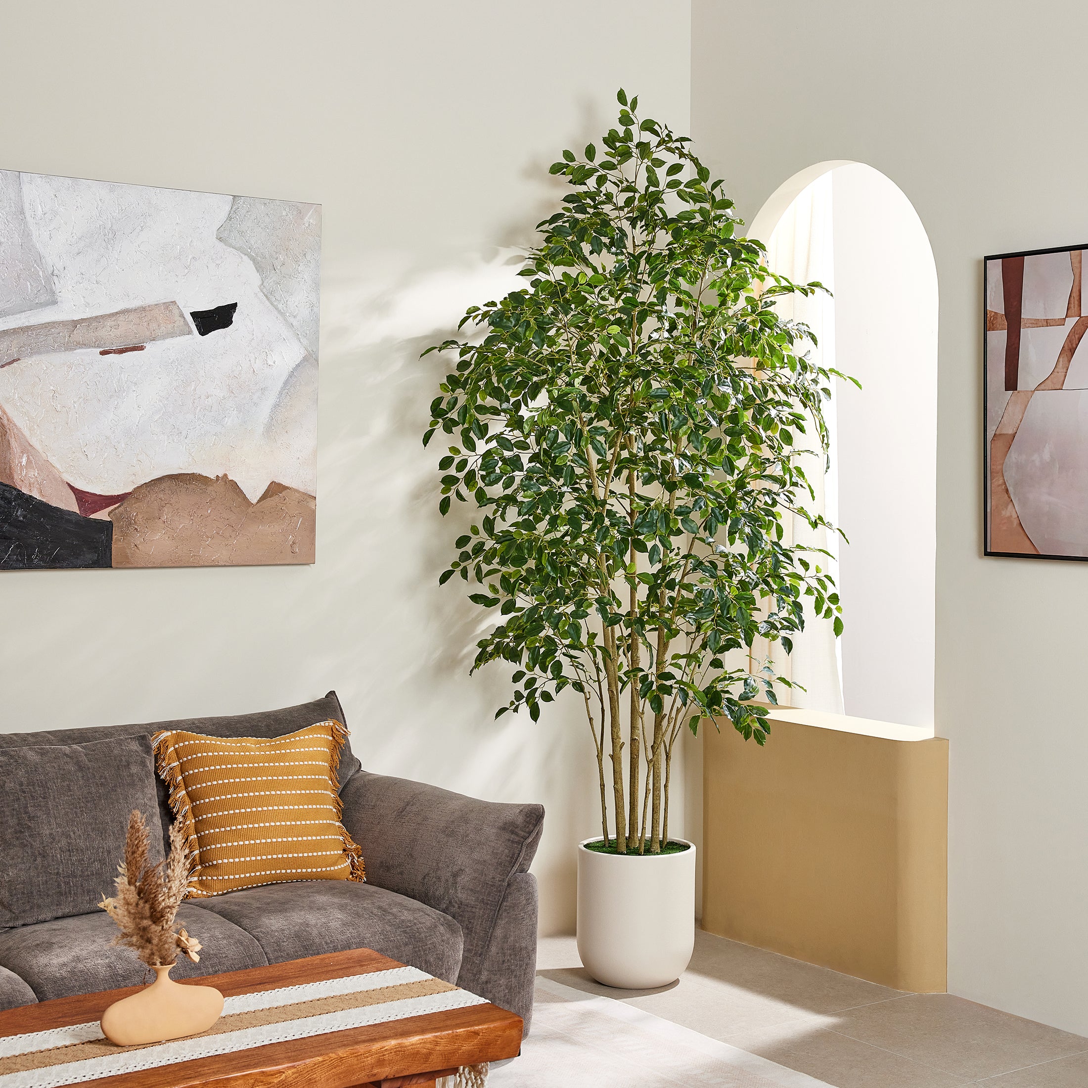 VeriNatural 6/7/8FT Artificial Ficus Tree – Realistic Faux Indoor Plant with White Planter, Floor Decor for Home & Office(VN233)