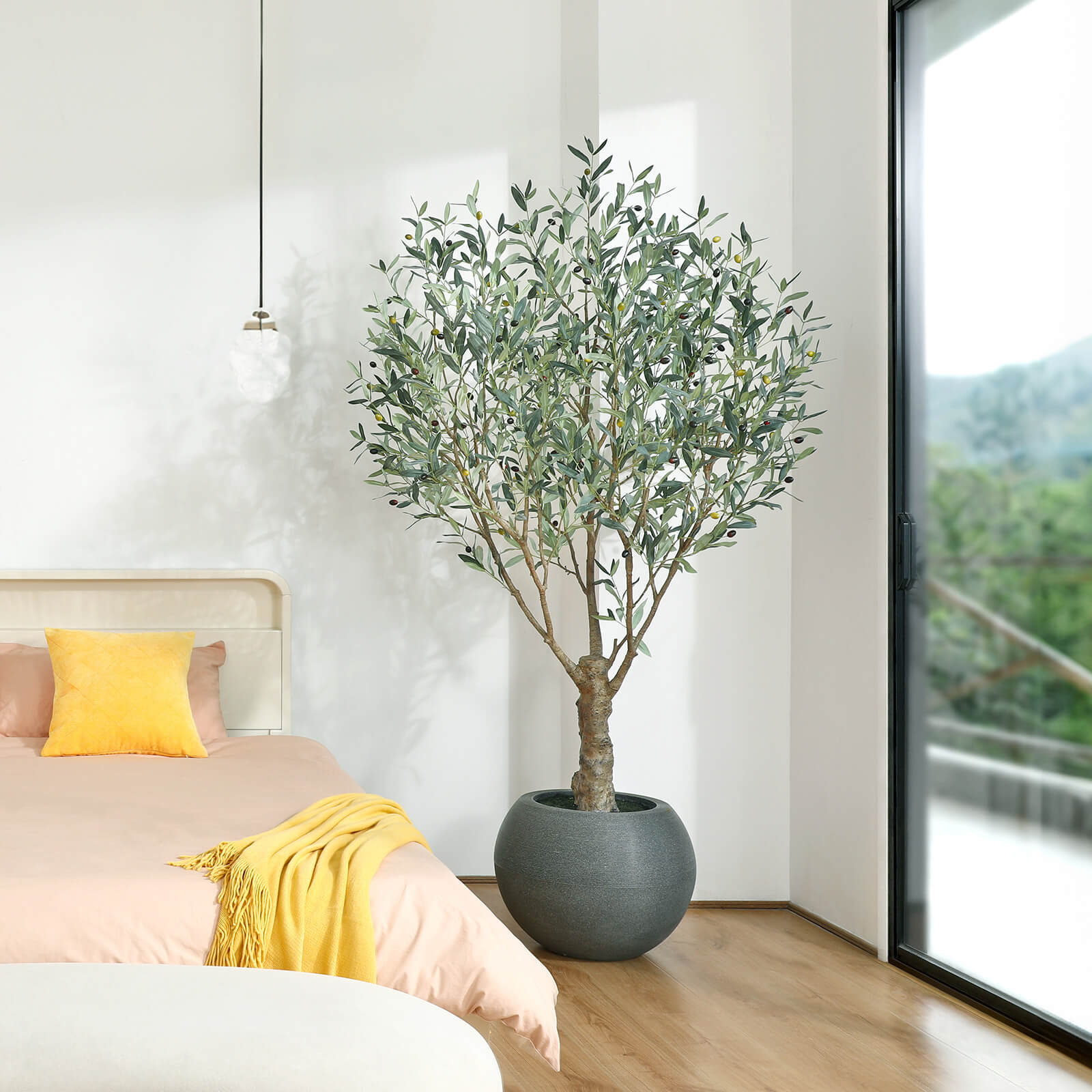 VeriNatural 7FT Artificial Olive Tree with Gray Oval Planter for Indoor & Outdoor