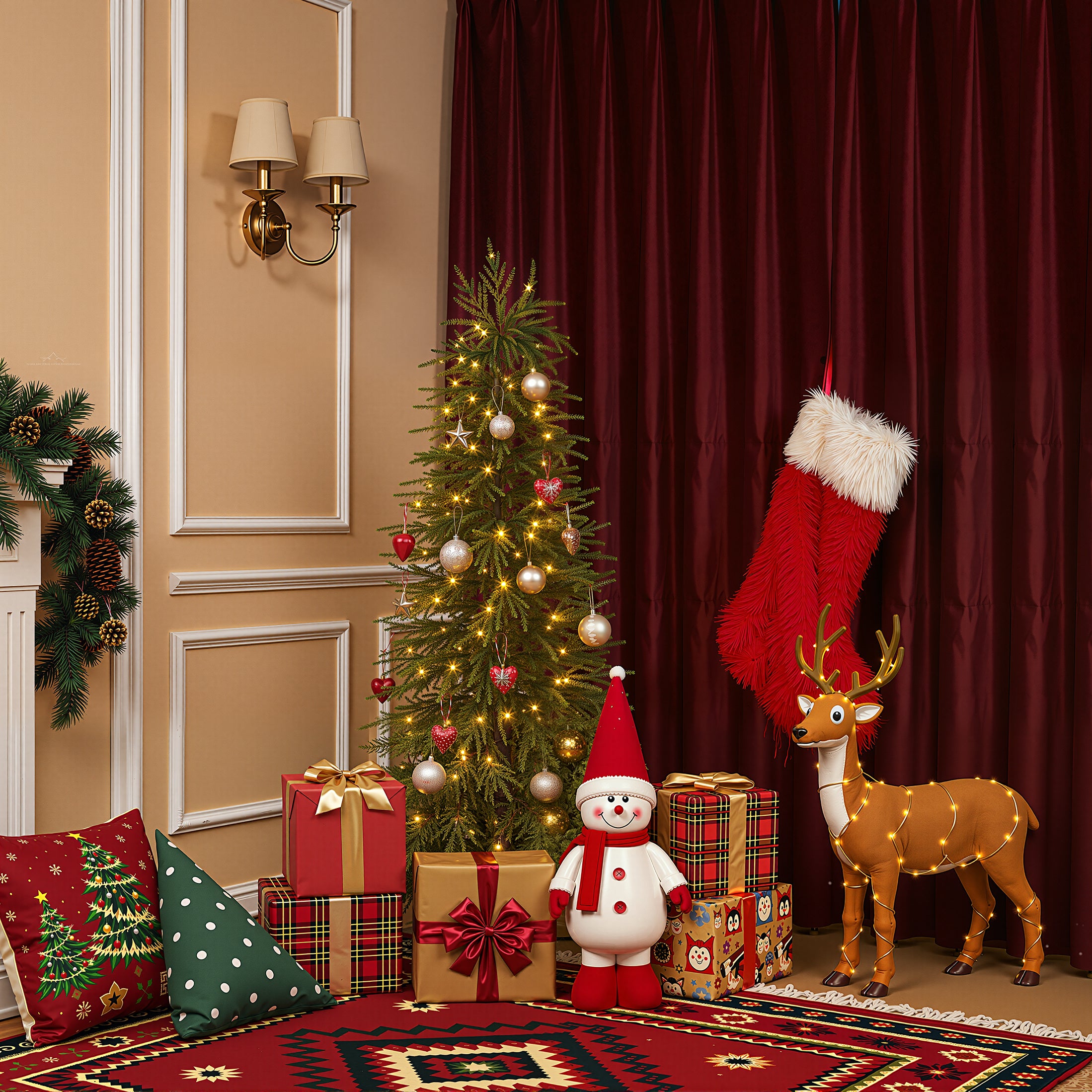 VeriNatural 5/6/7FT Artificial Green Cypress Christmas Tree, Full-Bodied Holiday Tree with Pre-Lit or Unlit Options, Metal Stand, Indoor Xmas Decor