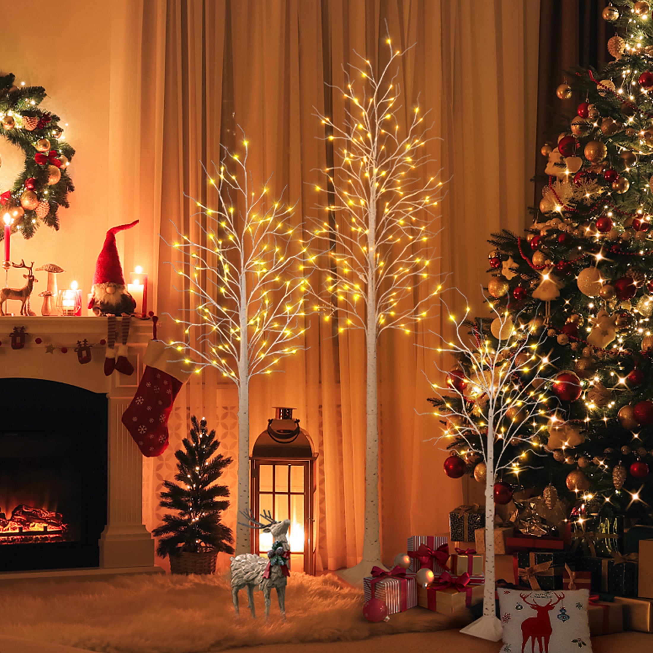 VeriNatural 3-Pack LED Birch Trees ✨ 4FT+6FT+8FT Pre-Lit Christmas Decor Set
