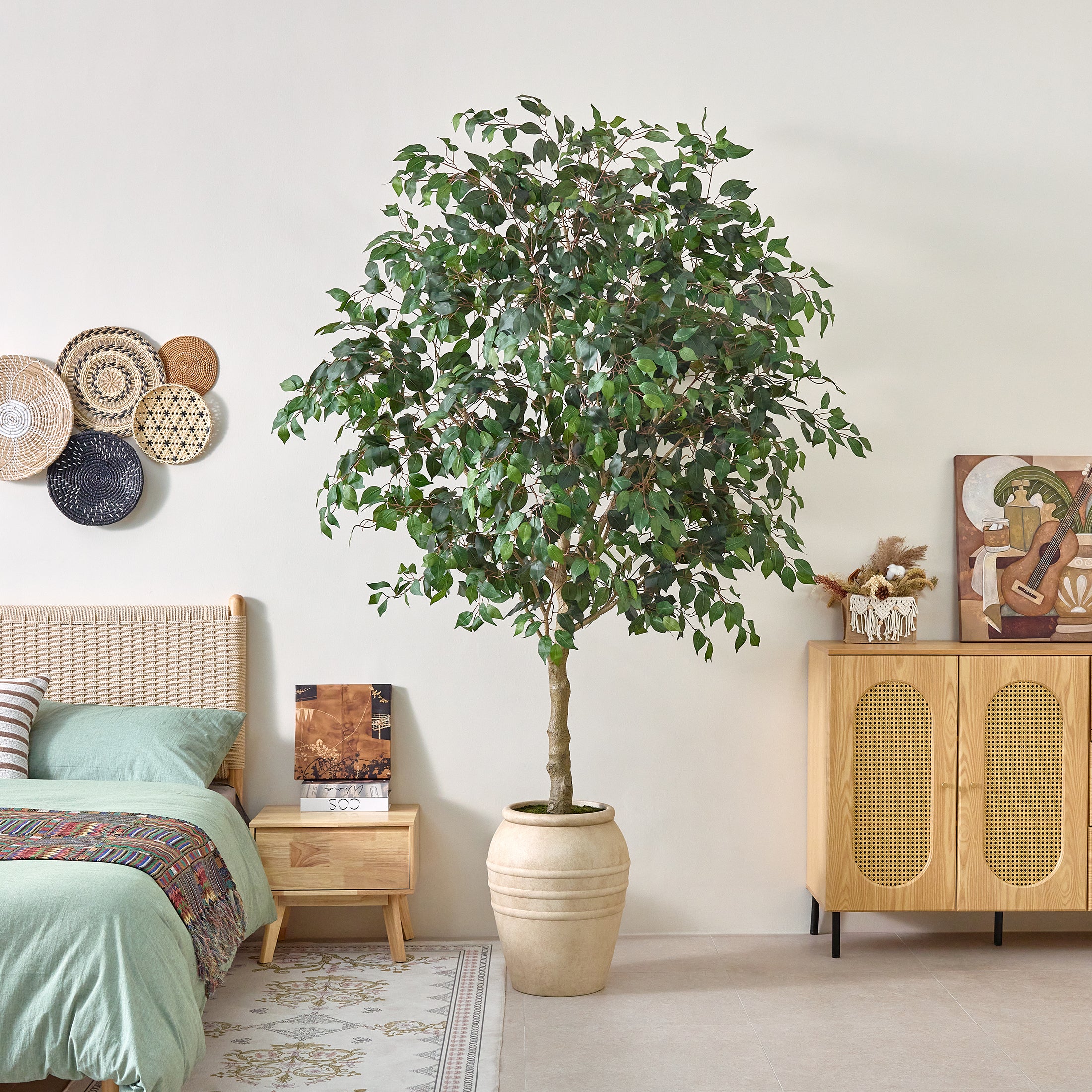 VeriNatural 8/9FT Artificial Ficus Tree with Planter | Large Realistic Faux Indoor Tree for Home, Office & Living Room Decor (VN301)
