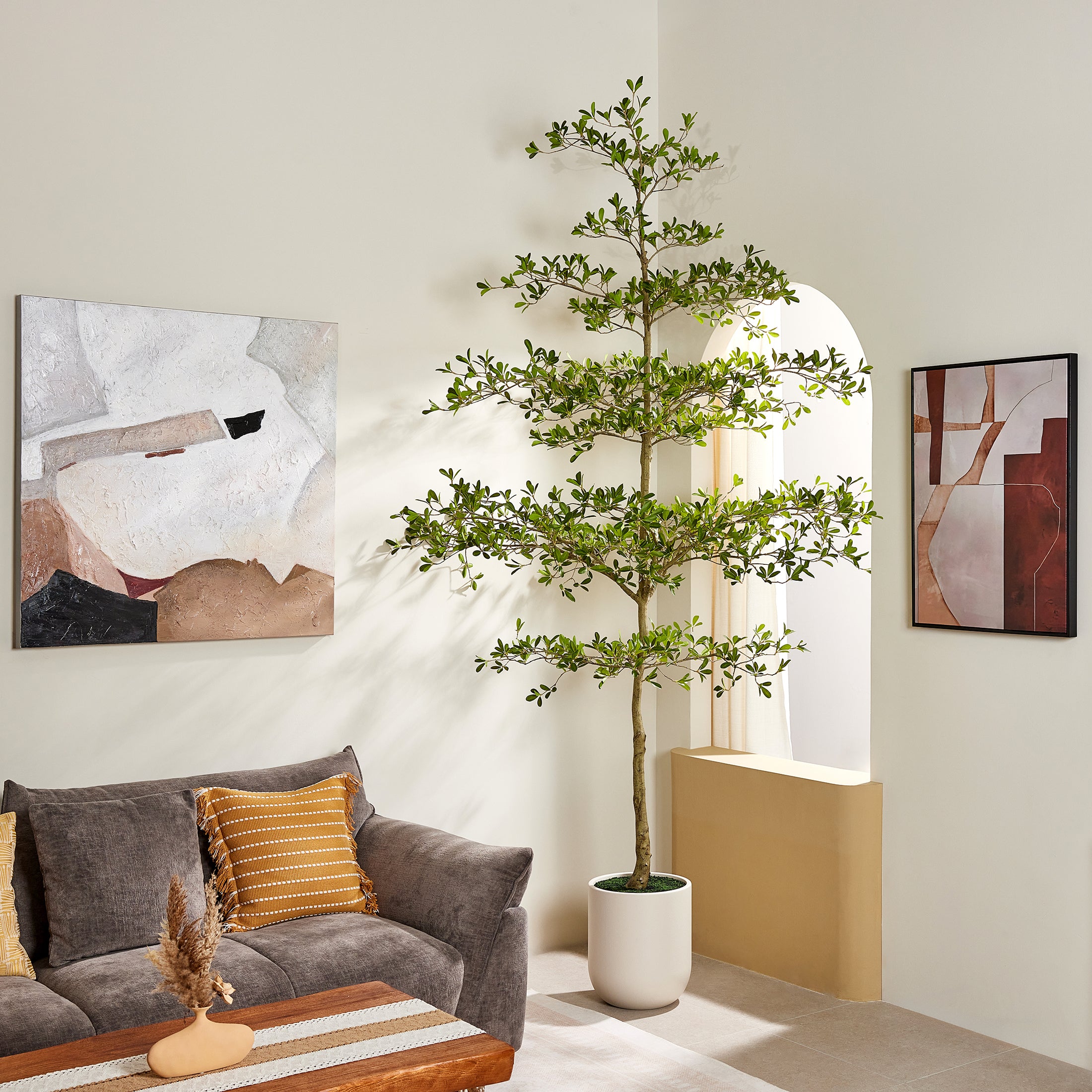 VeriNatural Artificial Black Olive Tree 7/8/9/10FT with White Planter, Faux Olive Tree for Indoor Outdoor Home Decor & Housewarming Gift(VN232)