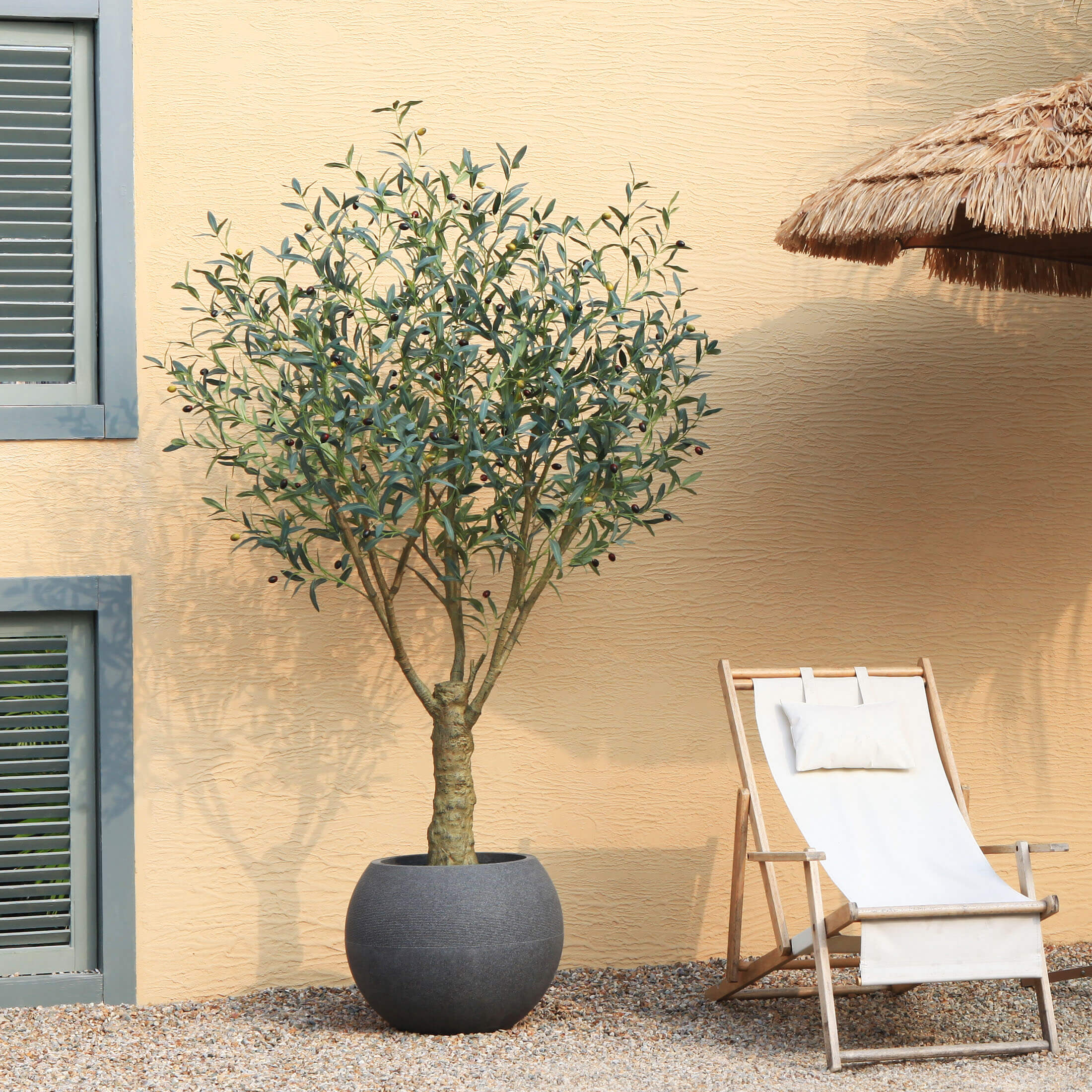 VeriNatural 7FT Artificial Olive Tree with Gray Oval Planter for Indoor & Outdoor