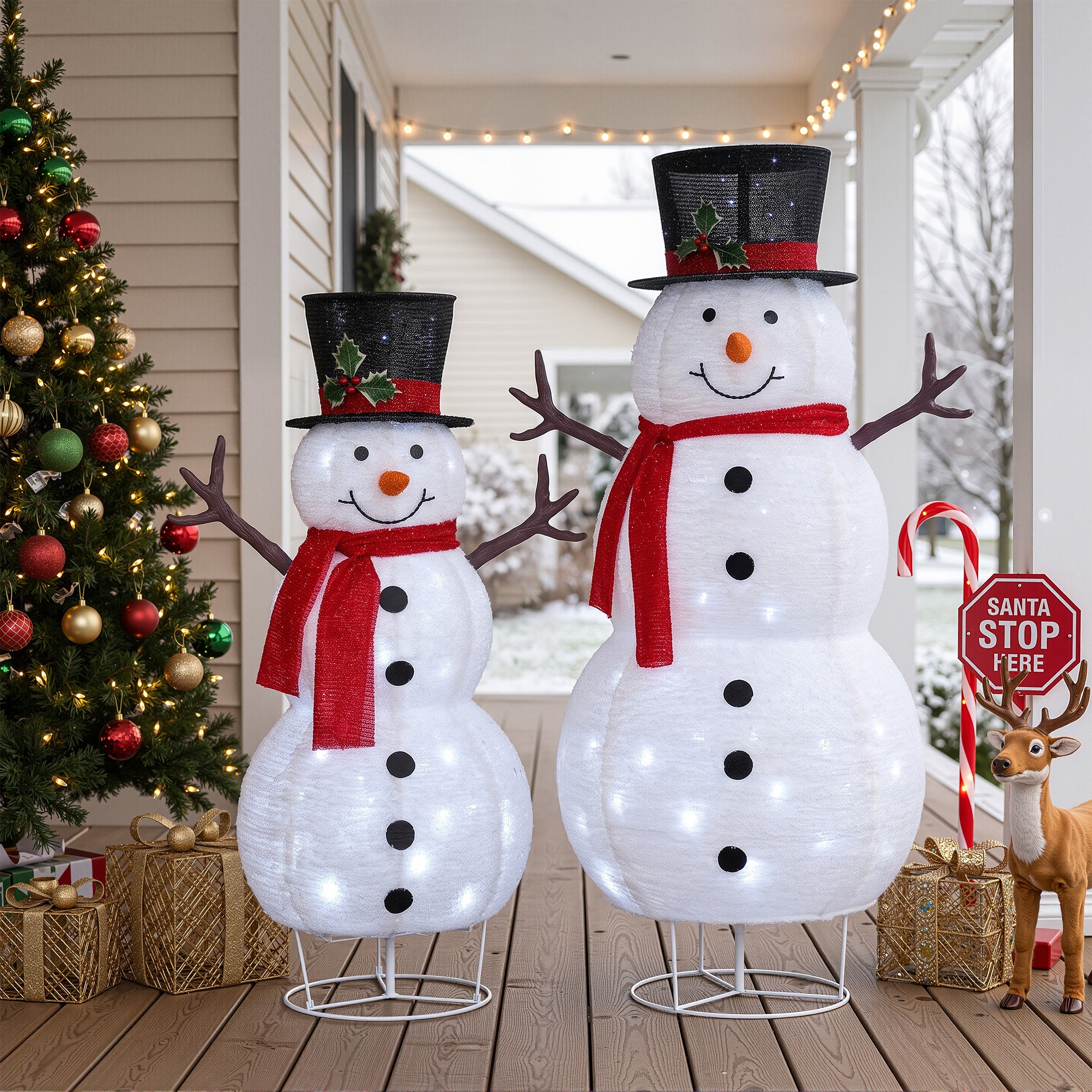 VeriNatural 3FT/4FT Pre-Lit Christmas Snowman Decoration – Lighted Fabric Snowman with Top Hat & Red Scarf, Indoor & Outdoor Holiday Yard & Home Decor