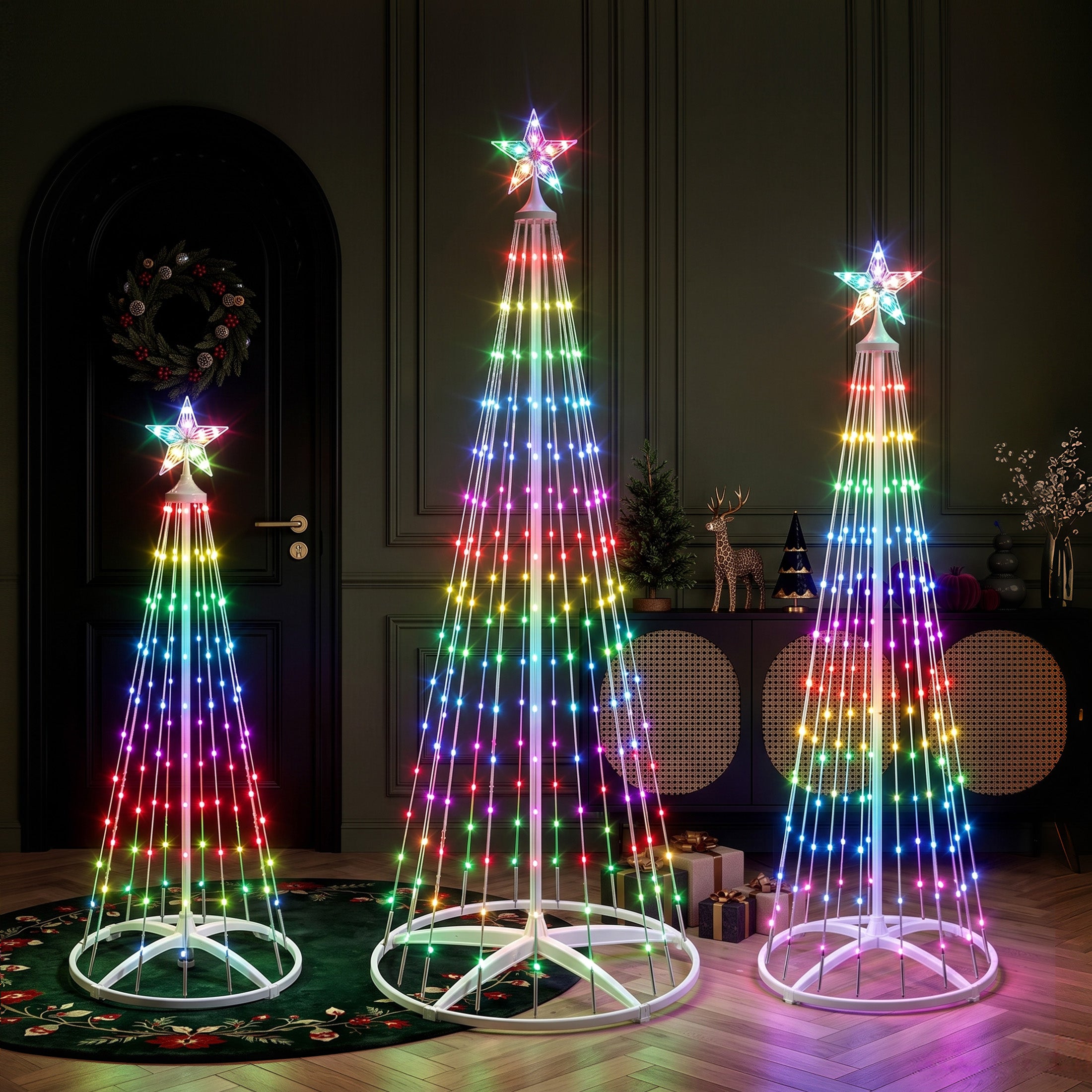 VeriNatural 4FT+5FT+6FT Color-Changing LED Cone Tree Set – Multicolor Spiral Christmas Trees with App & Remote Control, Indoor & Outdoor Holiday Decor