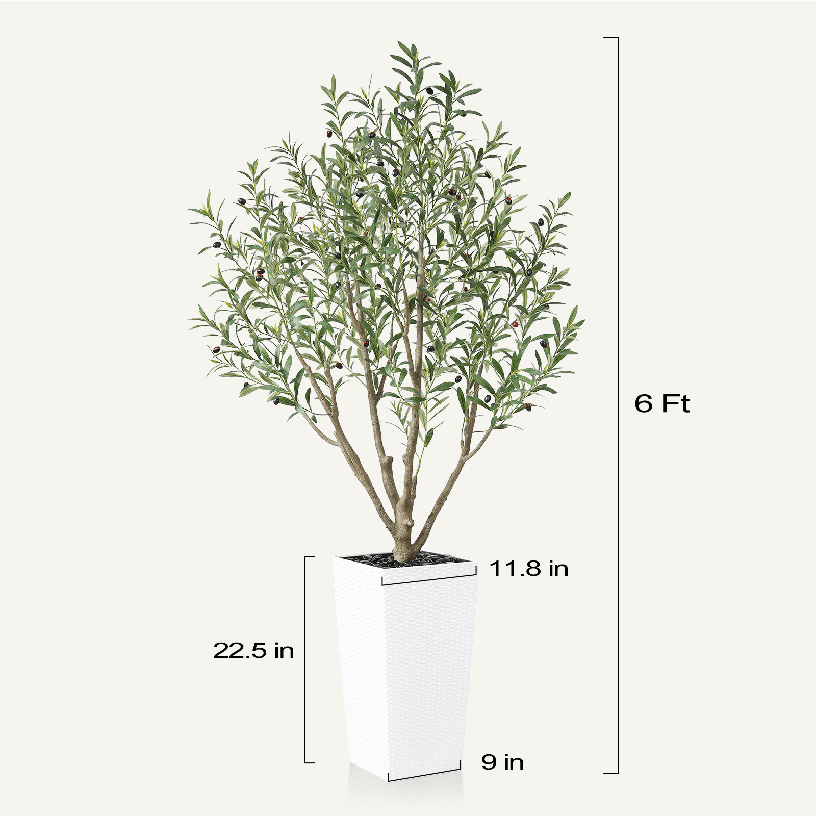 VeriNatural 6/7FT Large Artificial Potted Olive  Tree with White/Brown Taper Planter for Indoor