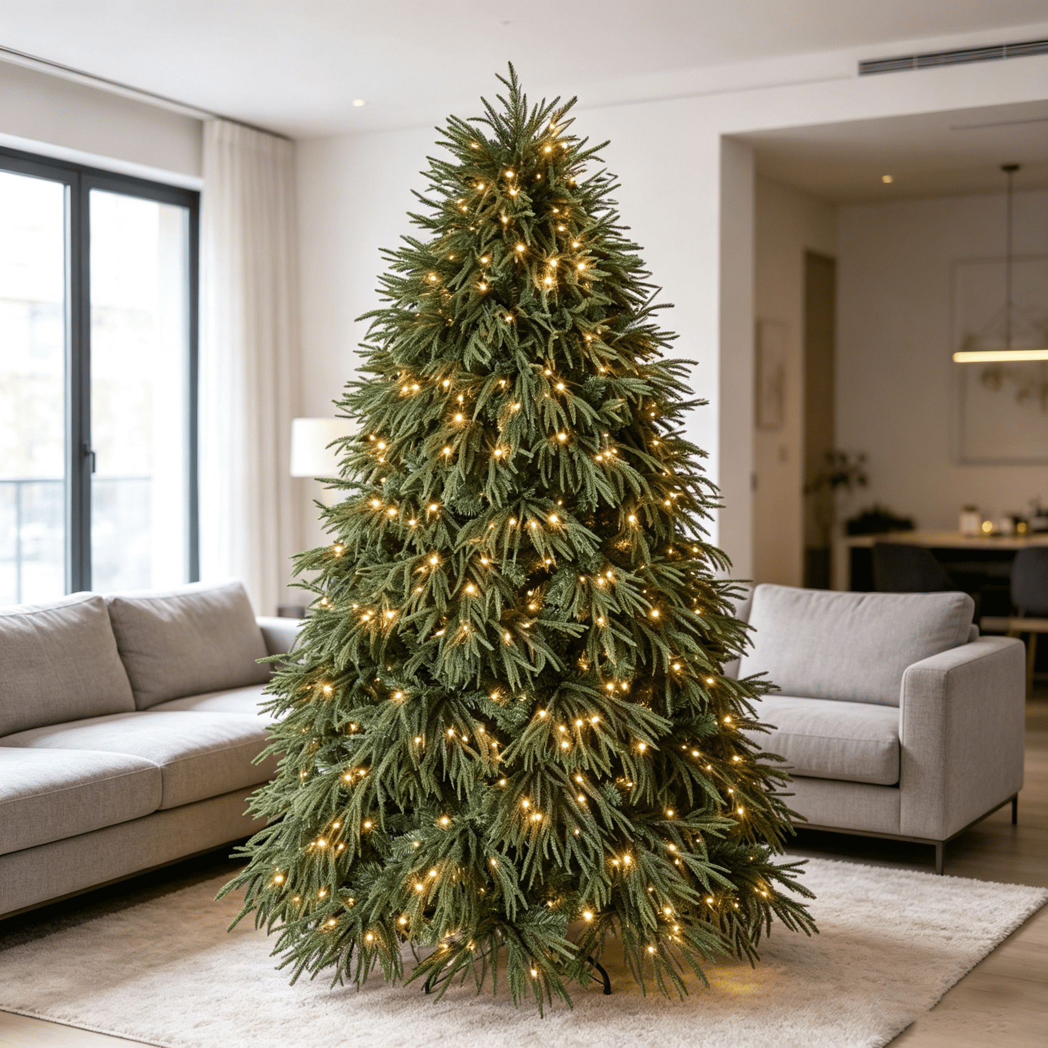 DR.Planzen 7.5ft Artificial Pencil Christmas Tree with Pre-Strung LED Lights, Narrow Spruce Xmas Tree with Metal Stand, Easy Assembly Holiday Decor