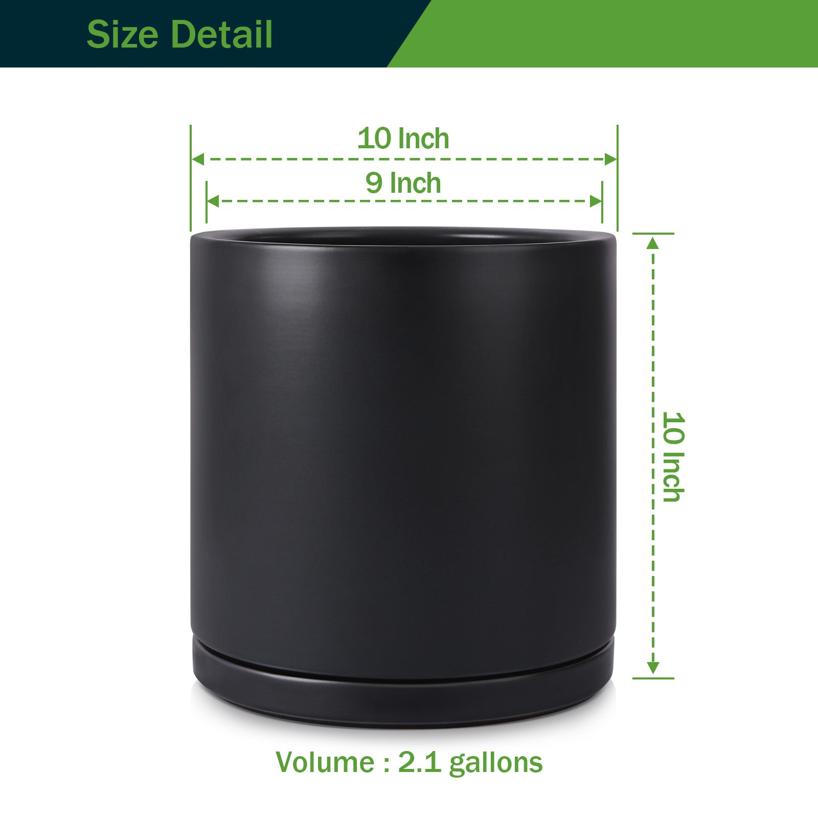 VeriNatural Modern Ceramic Planter with Drainage & Saucer | 10/12 Inch | Black & White Matte Frosted