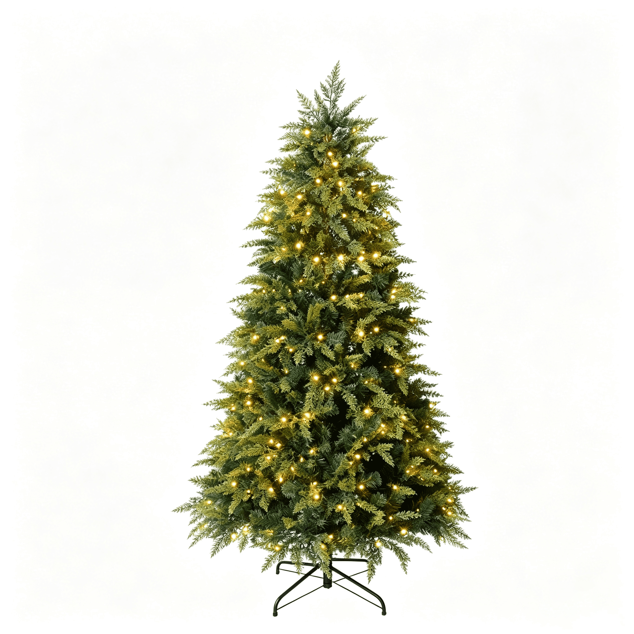 DR.Planzen 6FT Pre Lit Cedar Christmas Tree - Realistic PE PVC Branches, 350 Warm White LED Lights, Artificial Christmas Tree with Sturdy Iron Stand for Living Room Holiday Decor