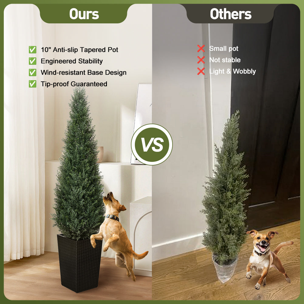 VeriNatural 4/5FT Artificial Cedar Tree with Black Taper Planter for Indoor & Outdoor（VN155）
