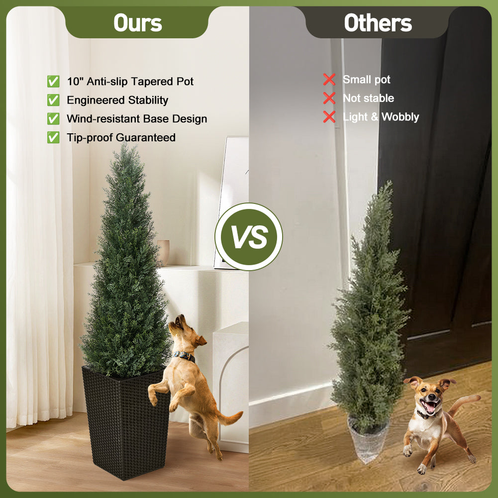 VeriNatural 4/5FT Artificial Cedar Tree with Black Taper Planter for Indoor & Outdoor（VN155）
