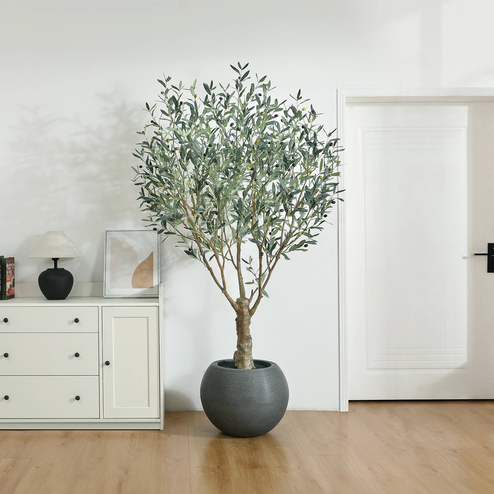 VeriNatural 7FT Artificial Olive Tree with Gray Oval Planter for Indoor & Outdoor