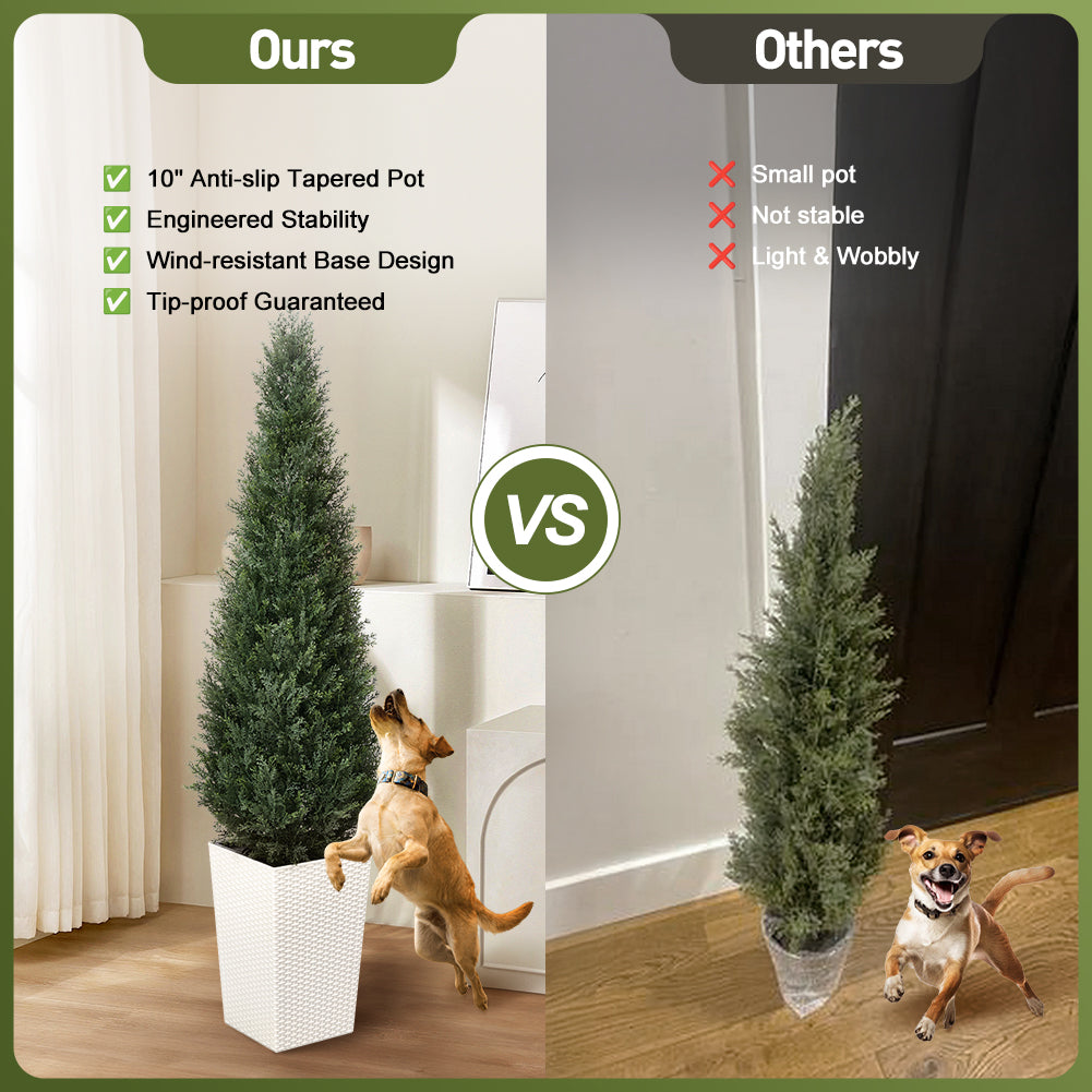 VeriNatural 4/5FT Artificial Cedar Tree with Black Taper Planter for Indoor & Outdoor（VN155）