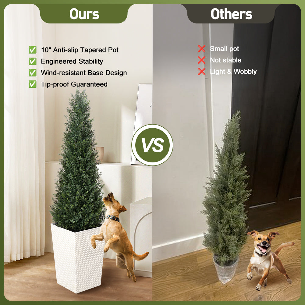 VeriNatural 4/5FT Artificial Cedar Tree with Black Taper Planter for Indoor & Outdoor（VN155）