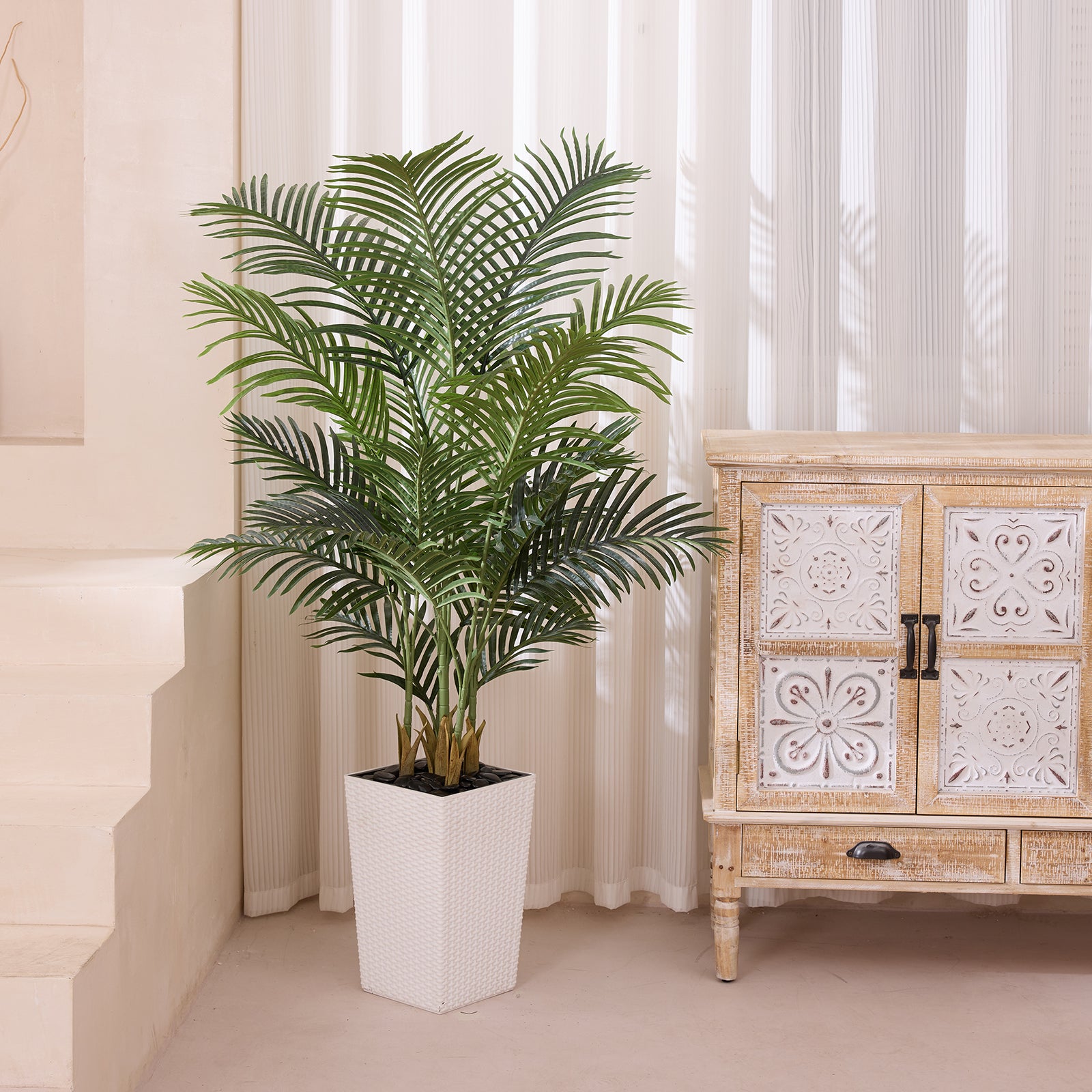 VeriNatural 5/6FT Artificial Palm Tree UV Resistant with Black/White Taper Planter for Indoor & Outdoor（VN130）
