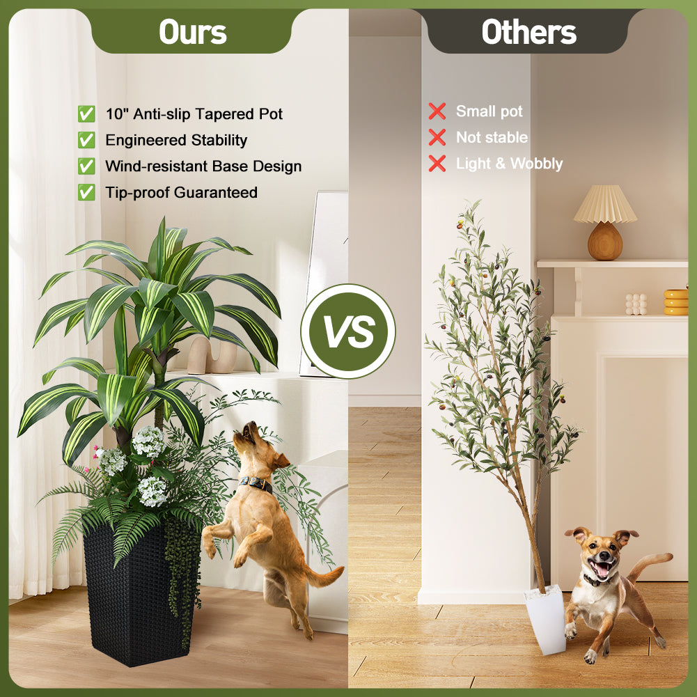 VeriNatural 4FT Mixed Fern and Dracaena Artificial Plants with Black Taper Planter for Indoor & Outdoor (1/2-Pack)（VN151）