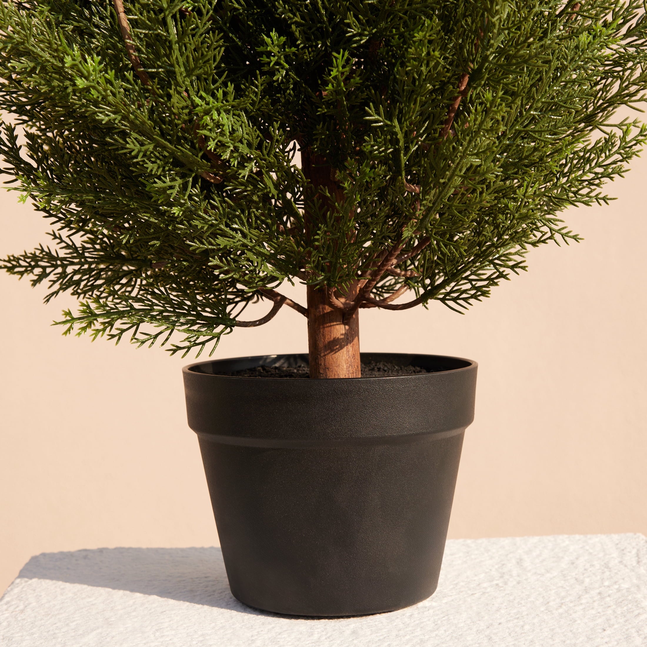 DR.Planzen 2 Pack 3ft Artificial Cedar Tree with Real Wood Trunk, Faux Silk Plant UV Resistant for Indoor Outdoor, Lifelike Fake Potted Tree for Home Office Decor