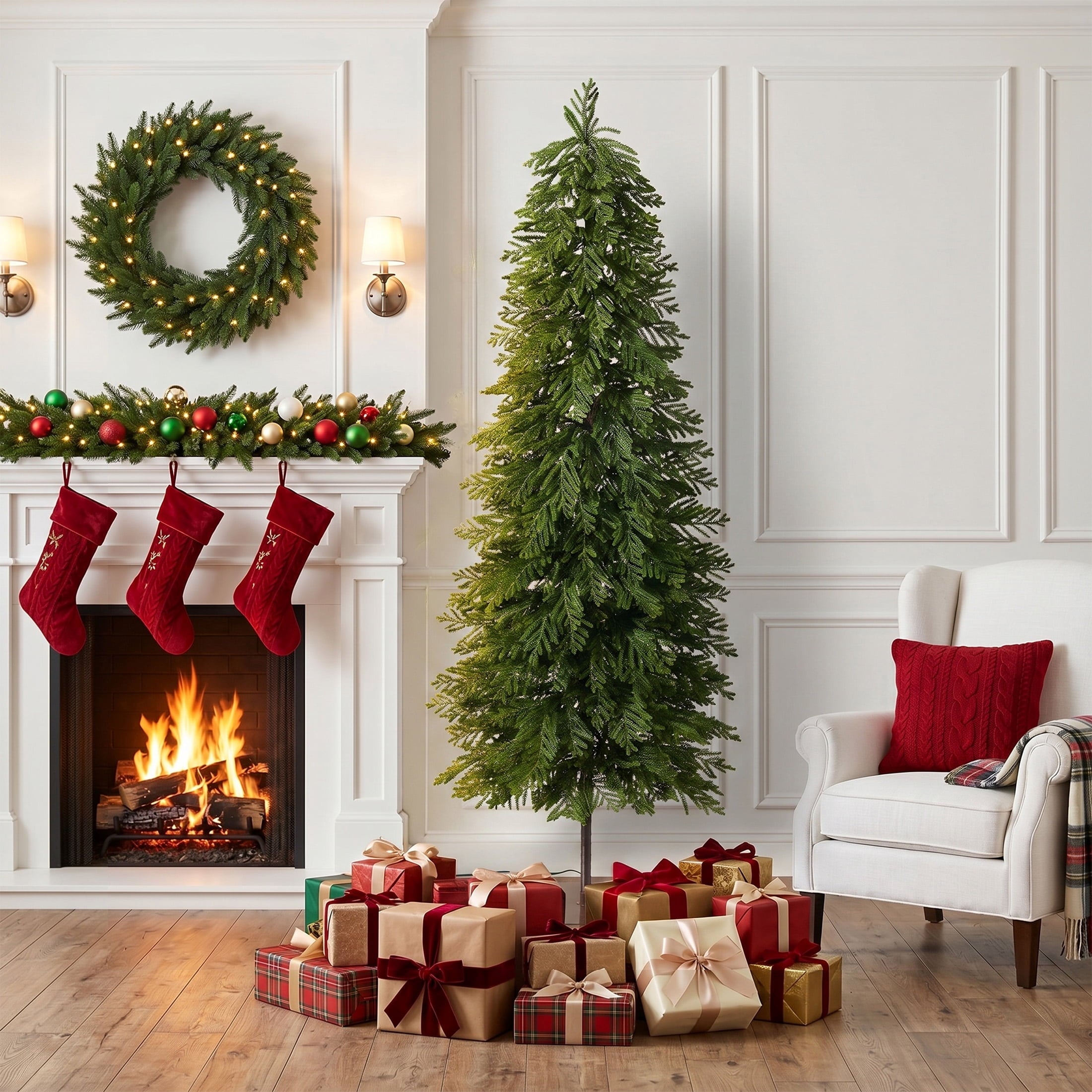 DR.Planzen 6ft Pre-Lit Artificial Norfolk Pine Tree with Metal Stand, 170 Warm White LED Lights, 3-Piece Assembly Faux Tree in Coffee Pot for Indoor Home & Office Decor