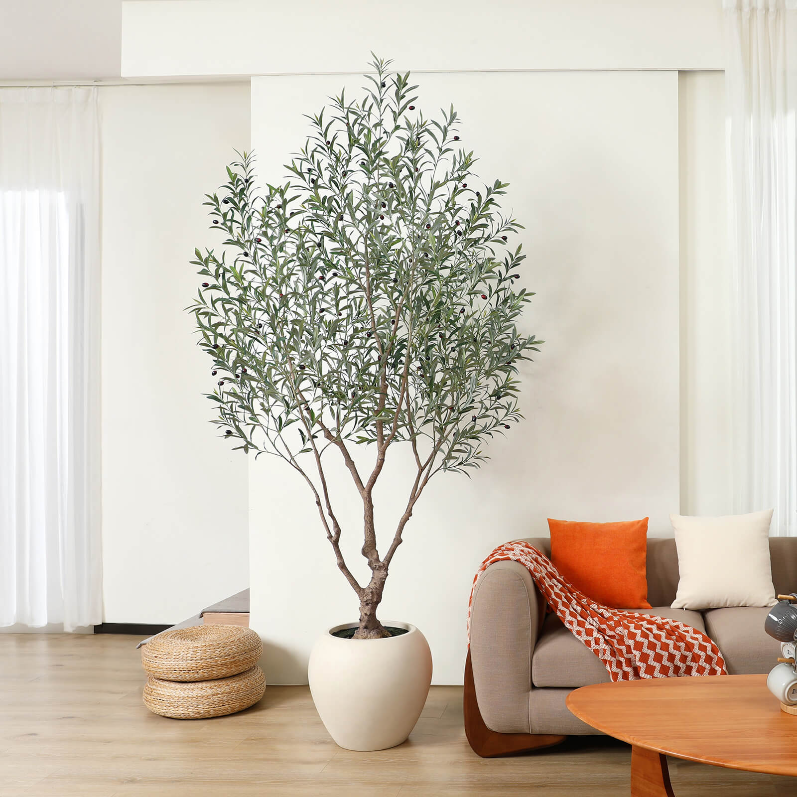VeriNatural 8FT Artificial Olive Tree with Custom White Pot for Indoor