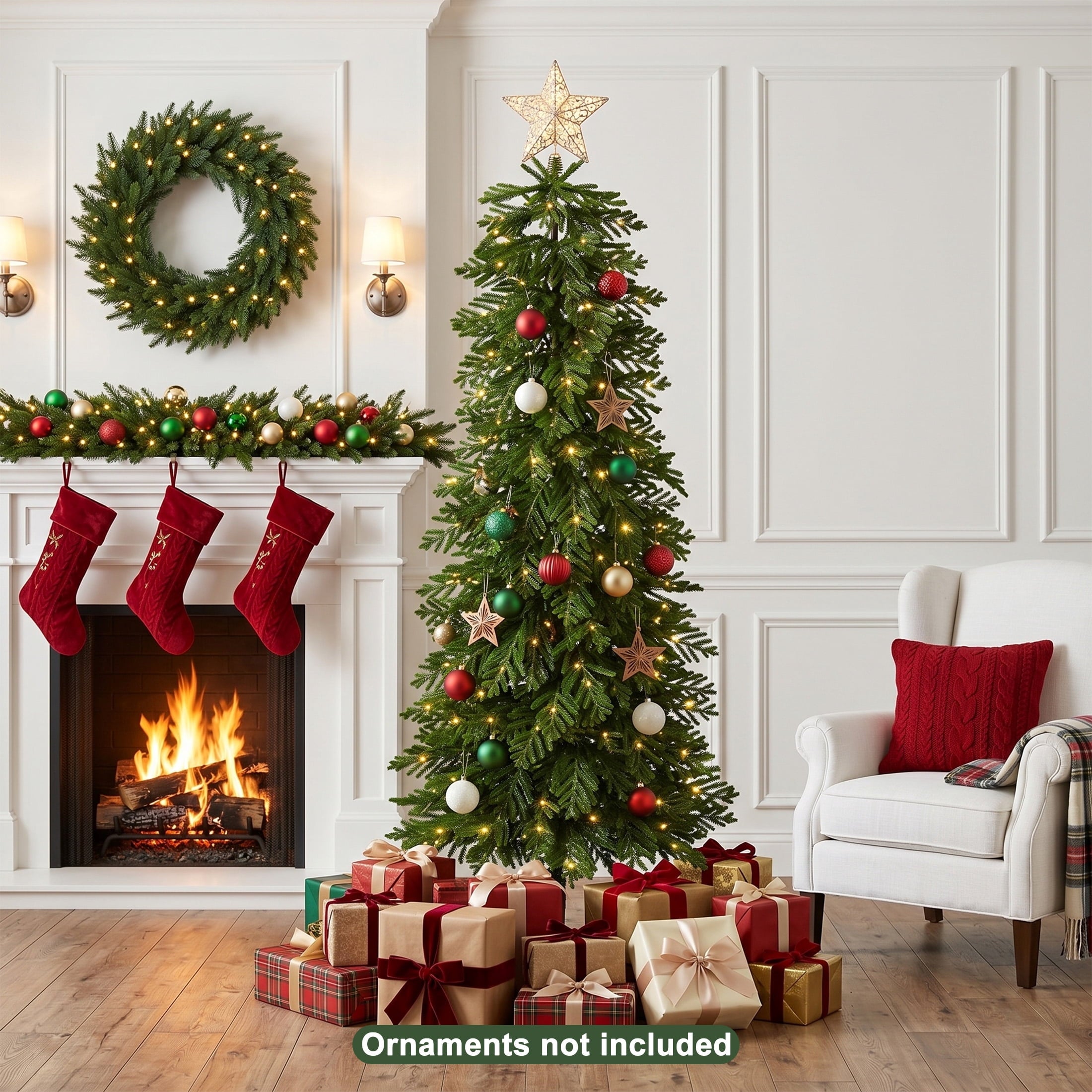 DR.Planzen 6ft Pre-Lit Artificial Norfolk Pine Tree with Metal Stand, 170 Warm White LED Lights, 3-Piece Assembly Faux Tree in Coffee Pot for Indoor Home & Office Decor