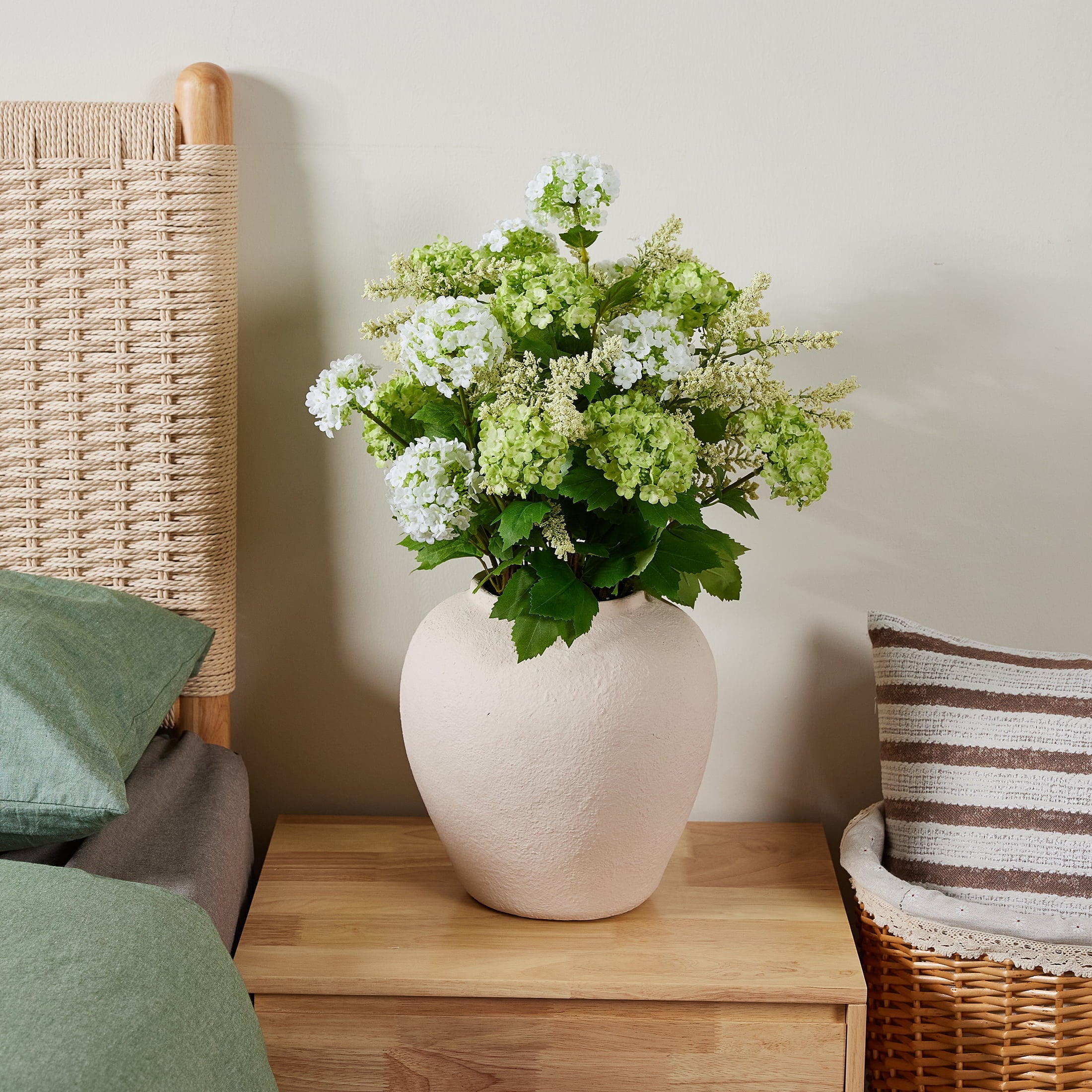 DR.Planzen 24in Artificial Hydrangea Flowers with Vase - Faux Hydrangea Flowers, Potted Artificial Flowers, Green White Hydrangea Centerpiece for Home Wedding Table Decor