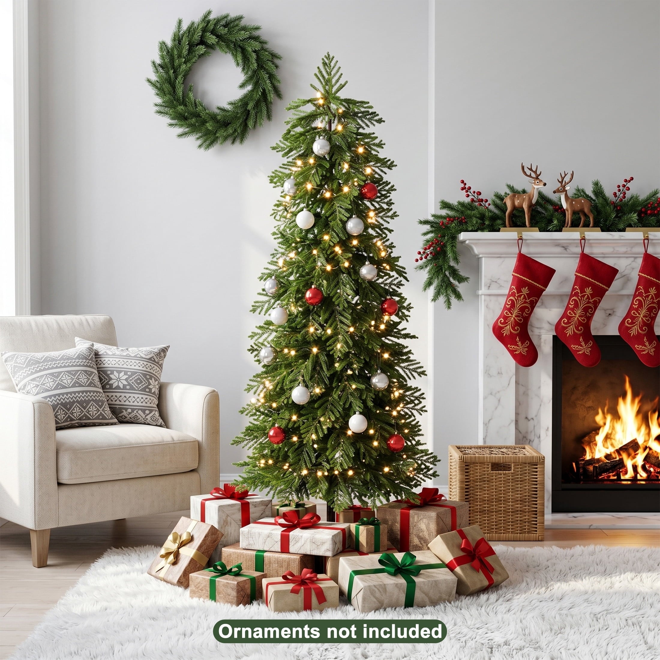 DR.Planzen 6ft Pre-Lit Artificial Norfolk Pine Tree with Metal Stand, 170 Warm White LED Lights, 3-Piece Assembly Faux Tree in Coffee Pot for Indoor Home & Office Decor