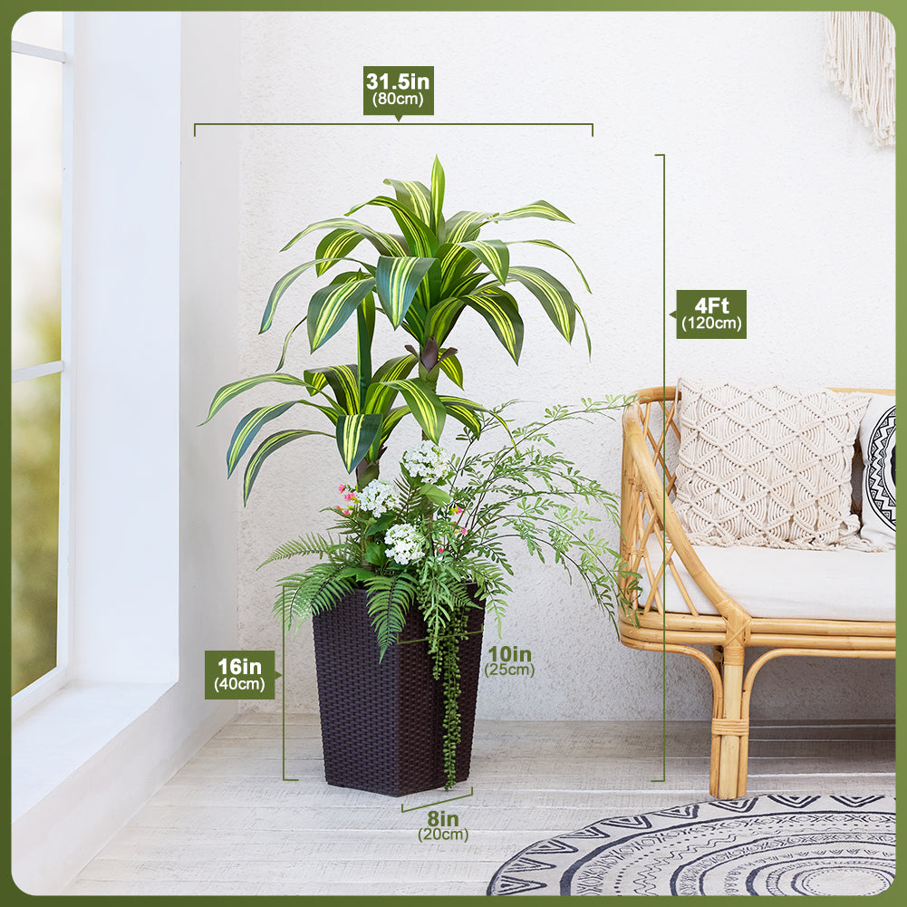 VeriNatural 4FT Mixed Fern and Dracaena Artificial Plants with Black Taper Planter for Indoor & Outdoor (1/2-Pack)（VN151）