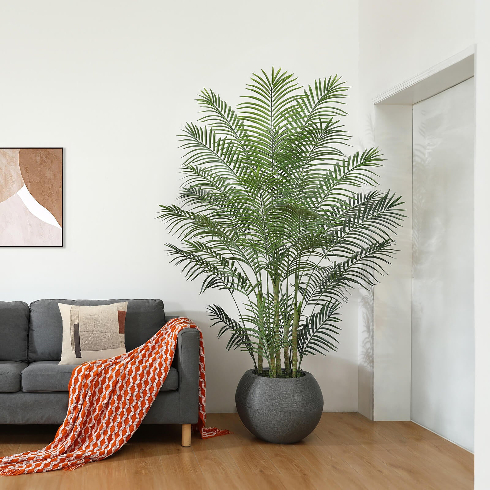 VeriNatural 7FT Artificial Palm Tree with Gray Oval Planter for Indoor & Outdoor