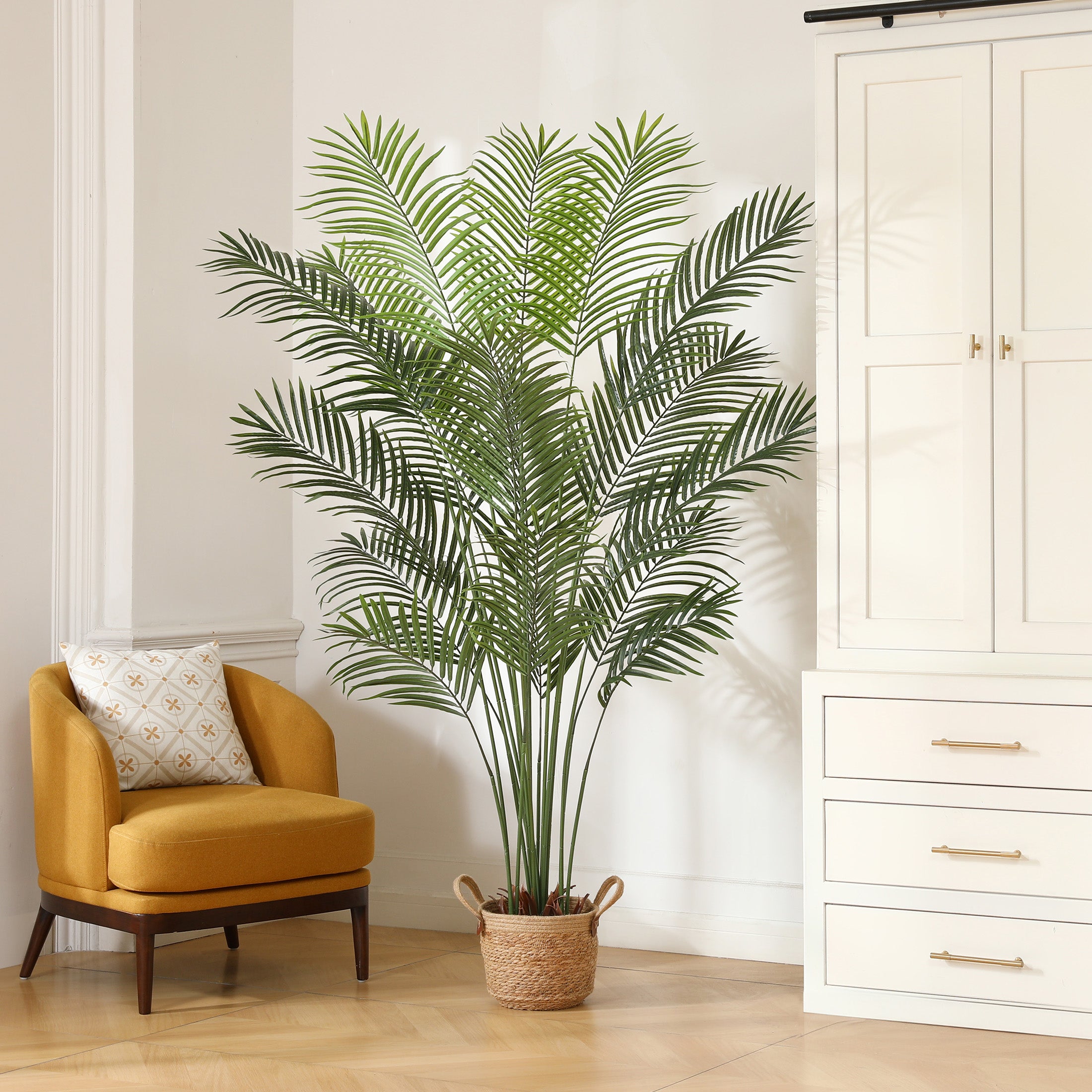 VeriNatural Artificial Palm Plant 4.6/5.3FT Fake Tropical Palm Tree, Perfect Faux Dypsis Lutescens Plants in Pot for Indoor Outdoor House Home Office Garden Modern Decoration Housewarming Gift,2Pcs
