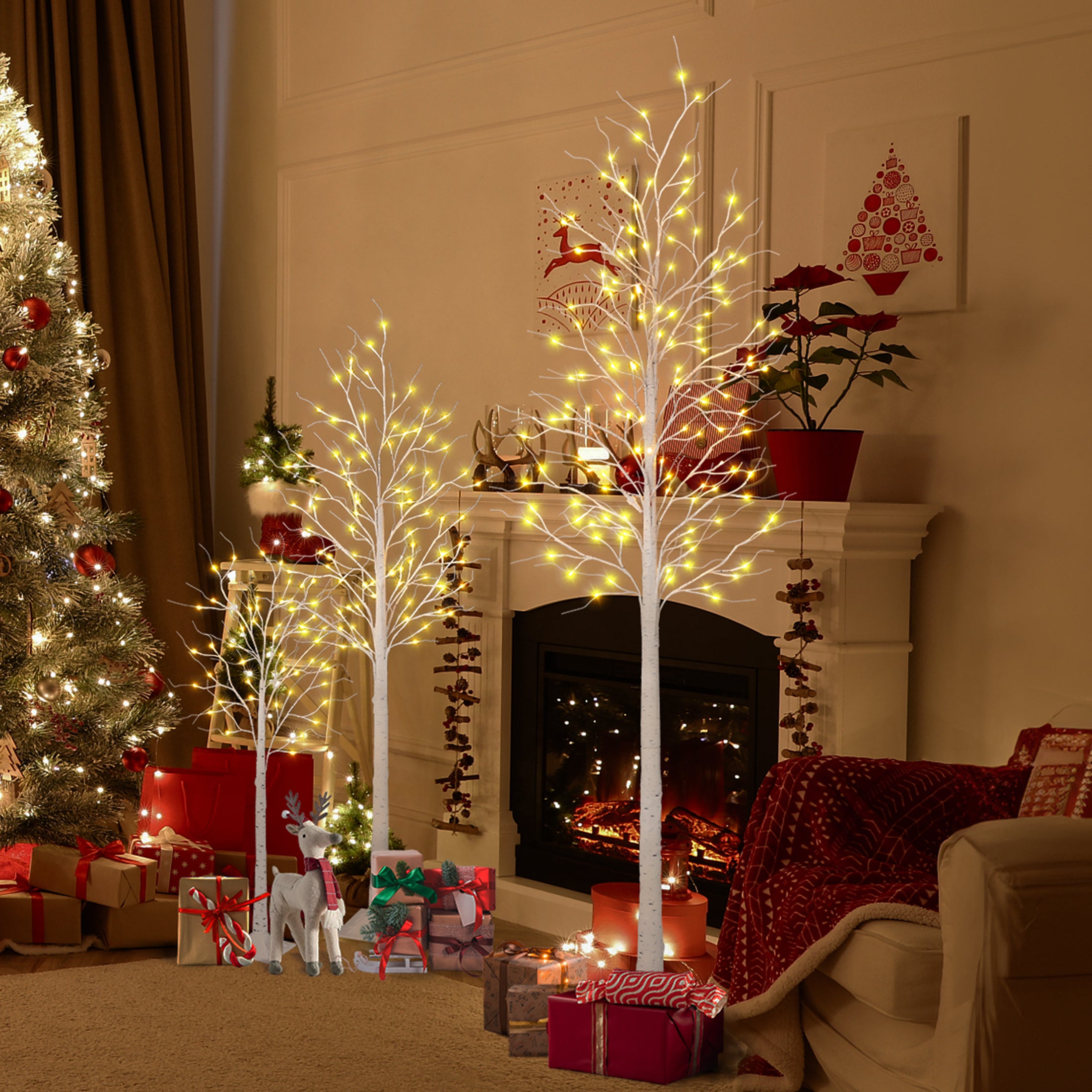 VeriNatural 3-Pack LED Birch Trees ✨ 4FT+6FT+8FT Pre-Lit Christmas Decor Set
