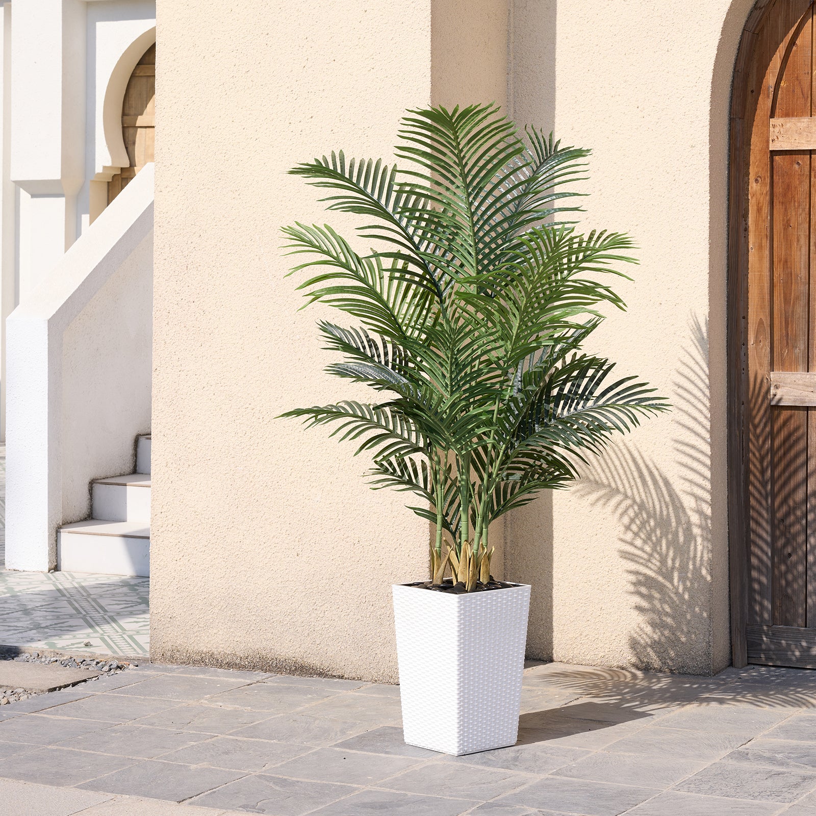 VeriNatural 5/6FT Artificial Palm Tree UV Resistant with Black/White Taper Planter for Indoor & Outdoor（VN130）