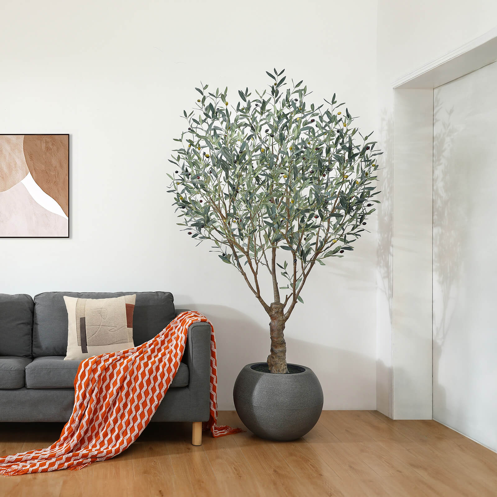 VeriNatural 7FT Artificial Olive Tree with Gray Oval Planter for Indoor & Outdoor