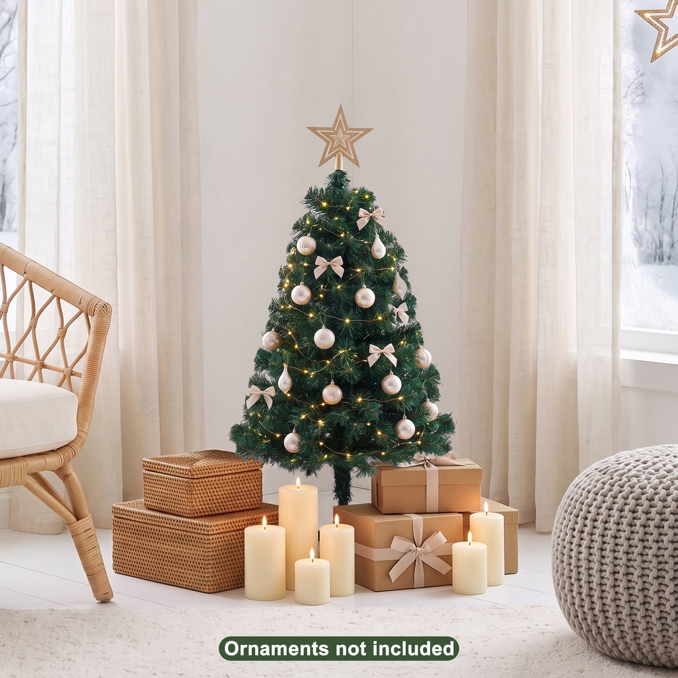 DR.Planzen 3ft Mini Tabletop Christmas Tree - Small Artificial Xmas Tree with 160 Branches and Gold Star Topper, Compact Holiday Decoration for Home Office Apartment Indoor Desk Decor
