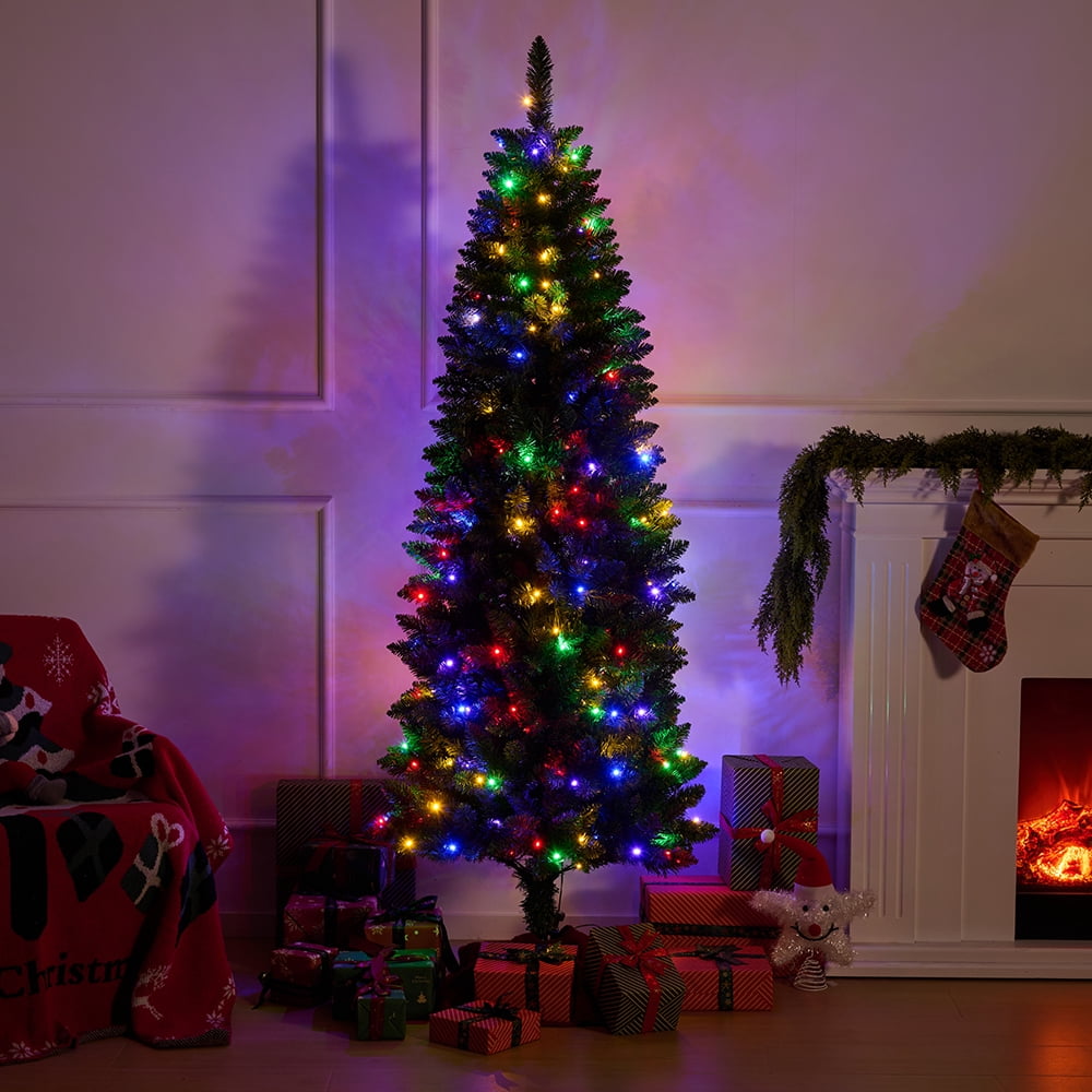 DR.Planzen 6FT Prelit Pencil Christmas Tree, Artificial Slim Christmas Tree, Slim Xmas Tree with Lights - 220 LED Warm White & Multicolor, 9 Modes - Indoor Tree for Apartment Office
