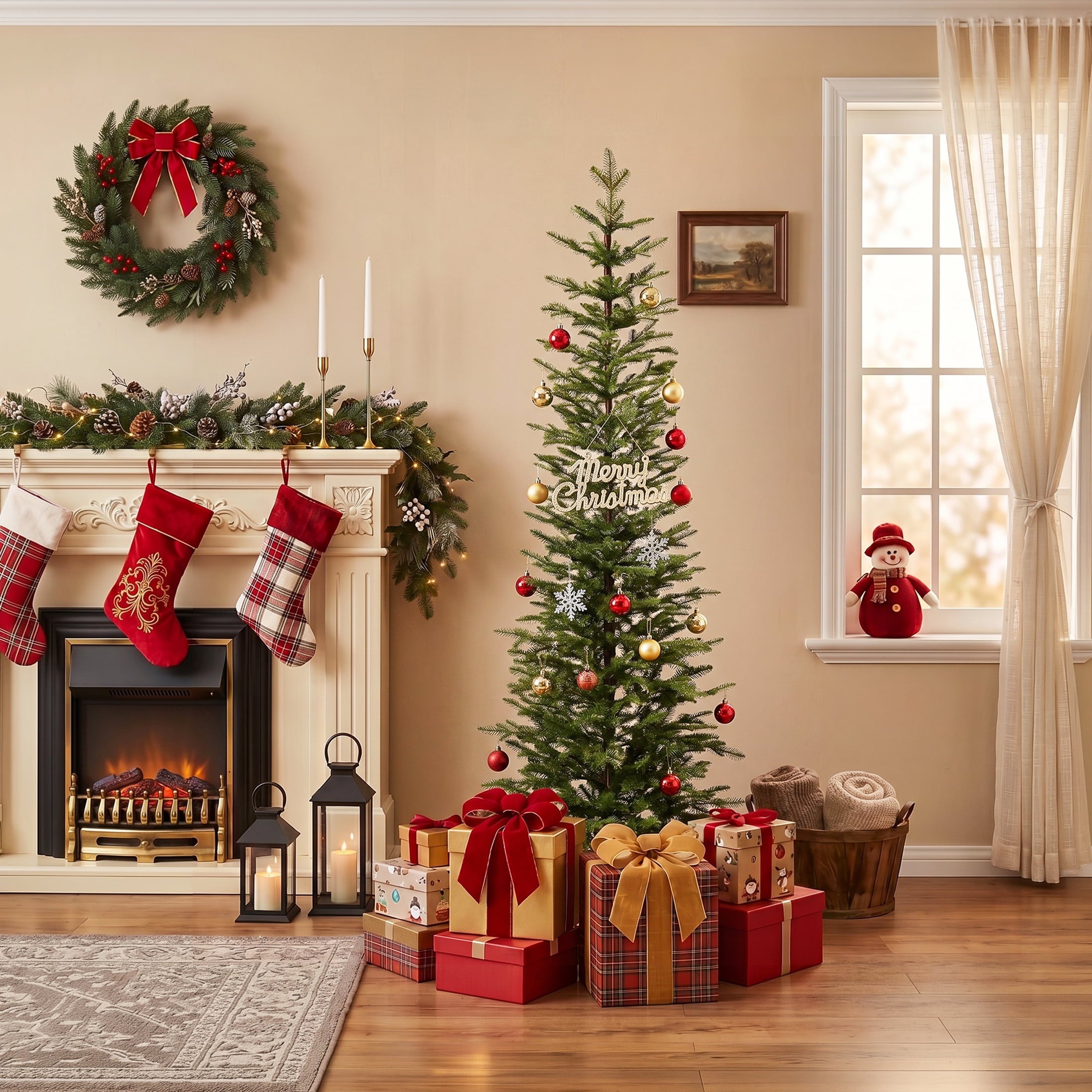 DR.Planzen 6ft Prelit Pencil Christmas Tree with 150 Warm White LED Lights, 1571 PE Branch Tips, Iron Base, Slim Artificial Christmas Tree for Apartment, Entryway, Corner, Office