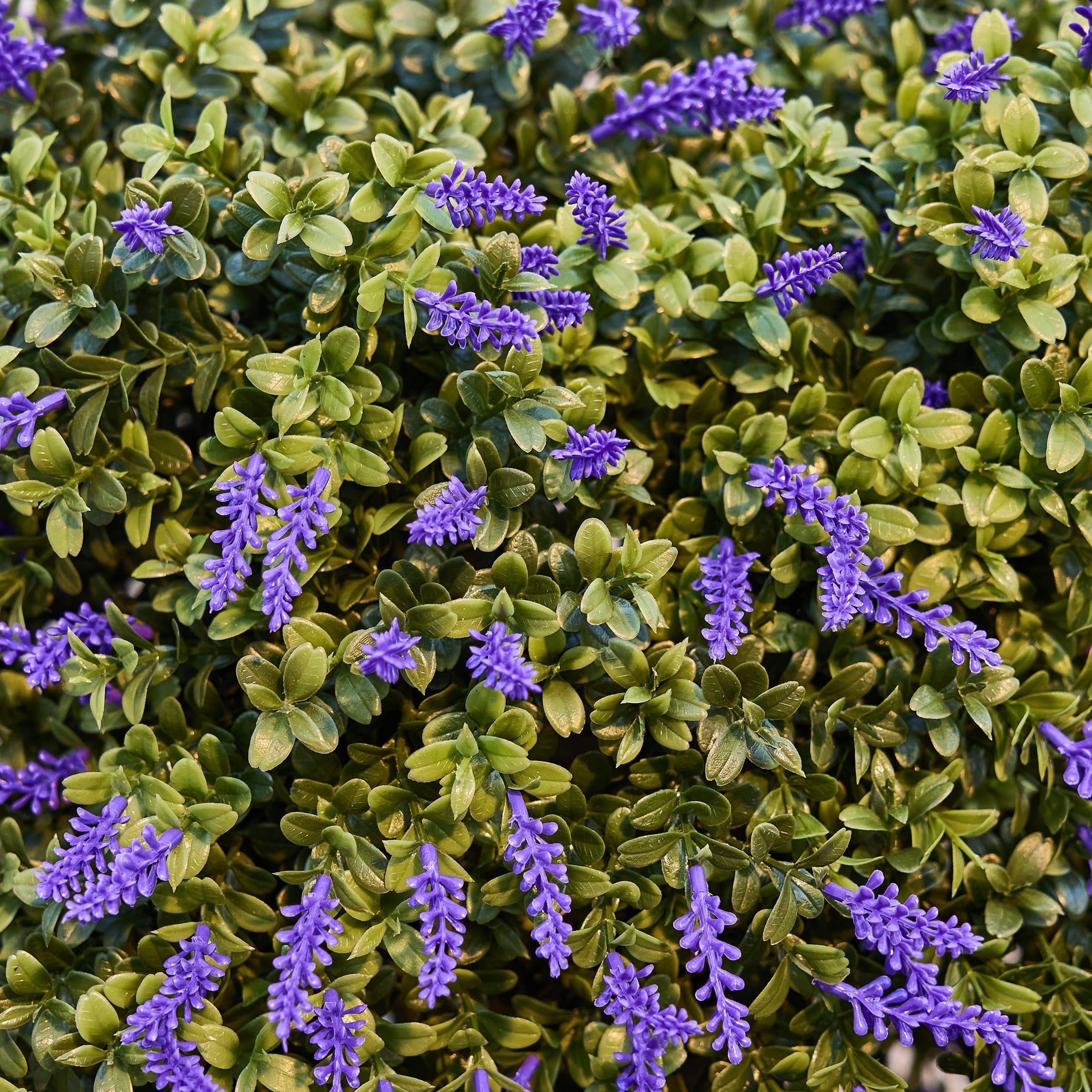 DR.Planzen 2 Pack 16'' Artificial Lavender Boxwood Topiary Ball Plant, Fake Scented Flowering Shrub with Ground Spike, UV Resistant Faux Outdoor Decor for Garden Porch Patio