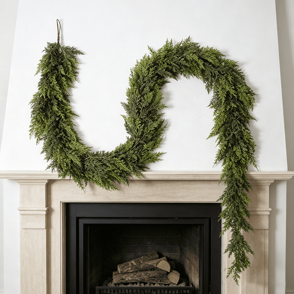 DR.Planzen 2 Pack 6FT Norfolk Pine Garland, 600 PE Tips Christmas Garland, Faux Greenery Garland, Artificial Pine Garland, Christmas Greenery for Fireplace Mantel Table Stairs Indoor Decor